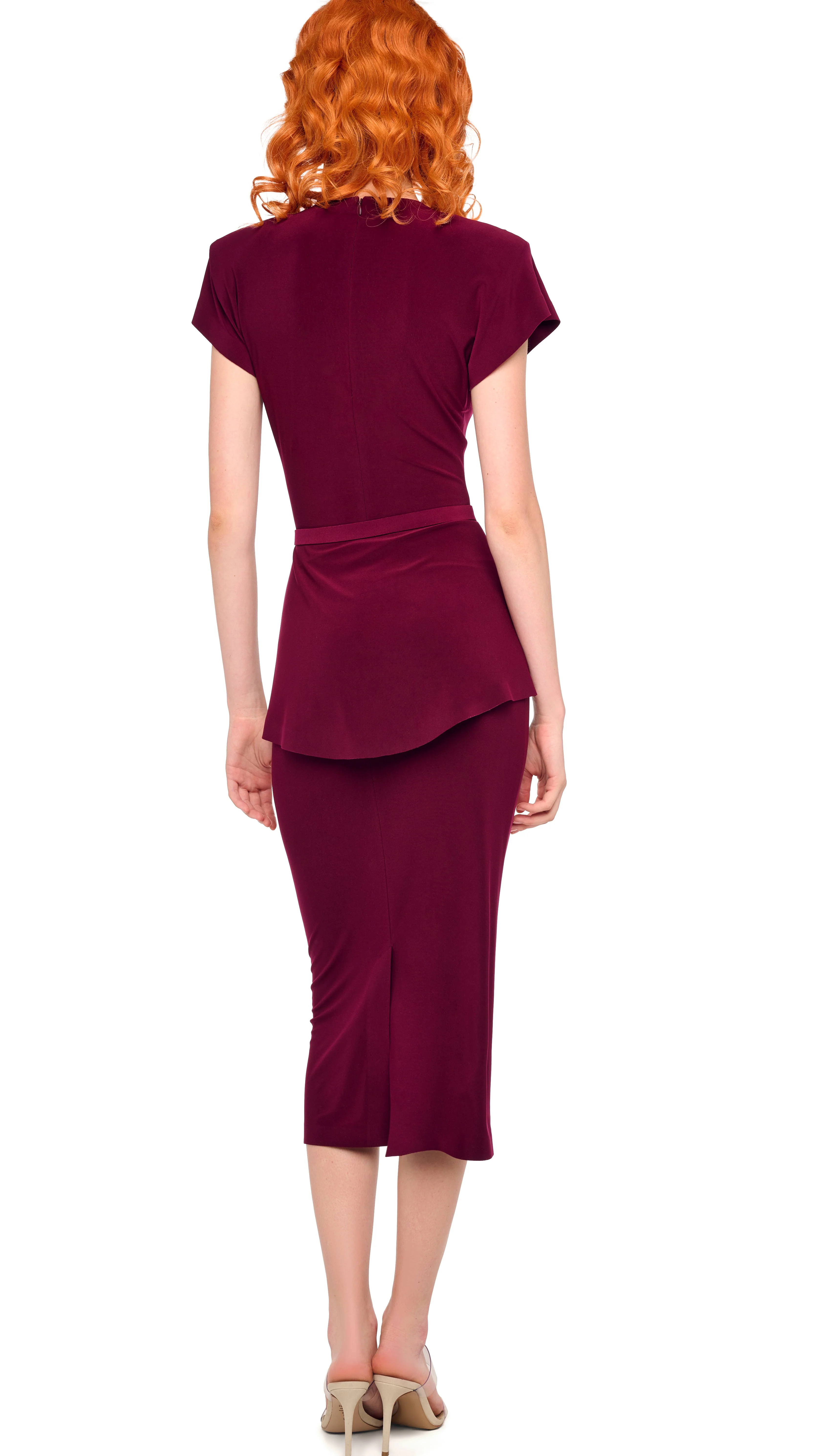 CAP SLEEVE SHOULDER PAD PEPLUM DRESS - Image 3