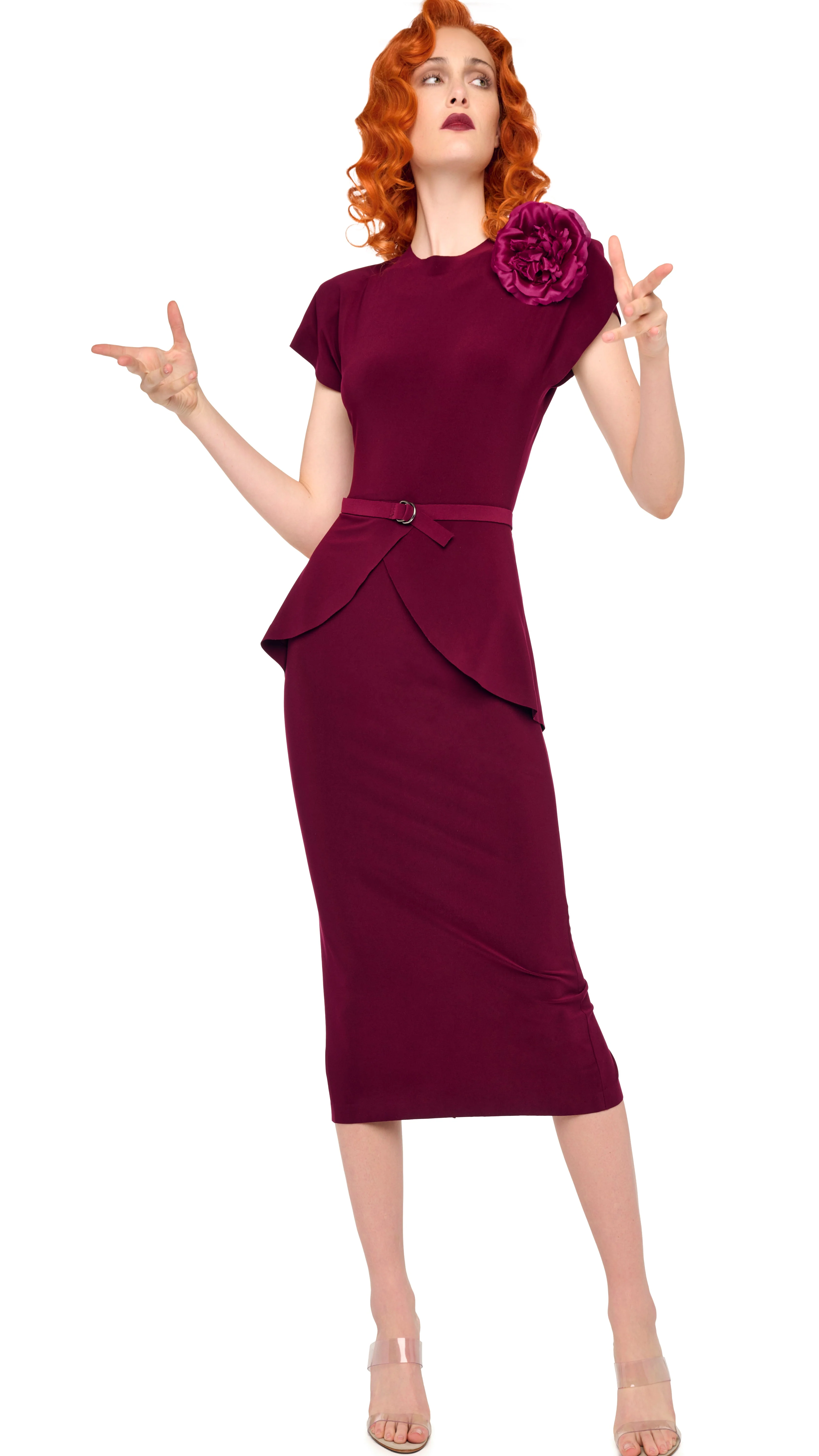 CAP SLEEVE SHOULDER PAD PEPLUM DRESS - Image 5