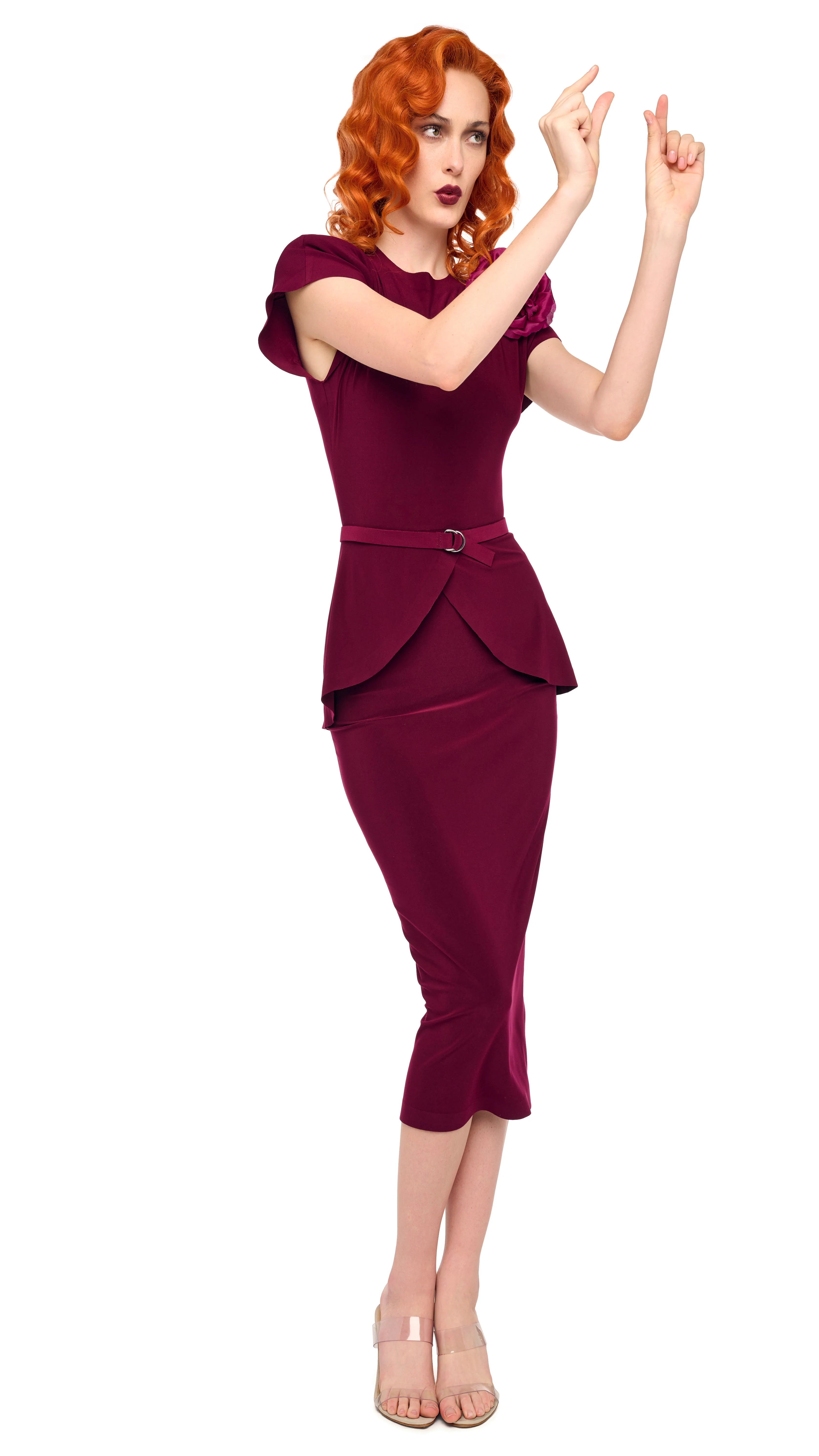 CAP SLEEVE SHOULDER PAD PEPLUM DRESS - Image 6