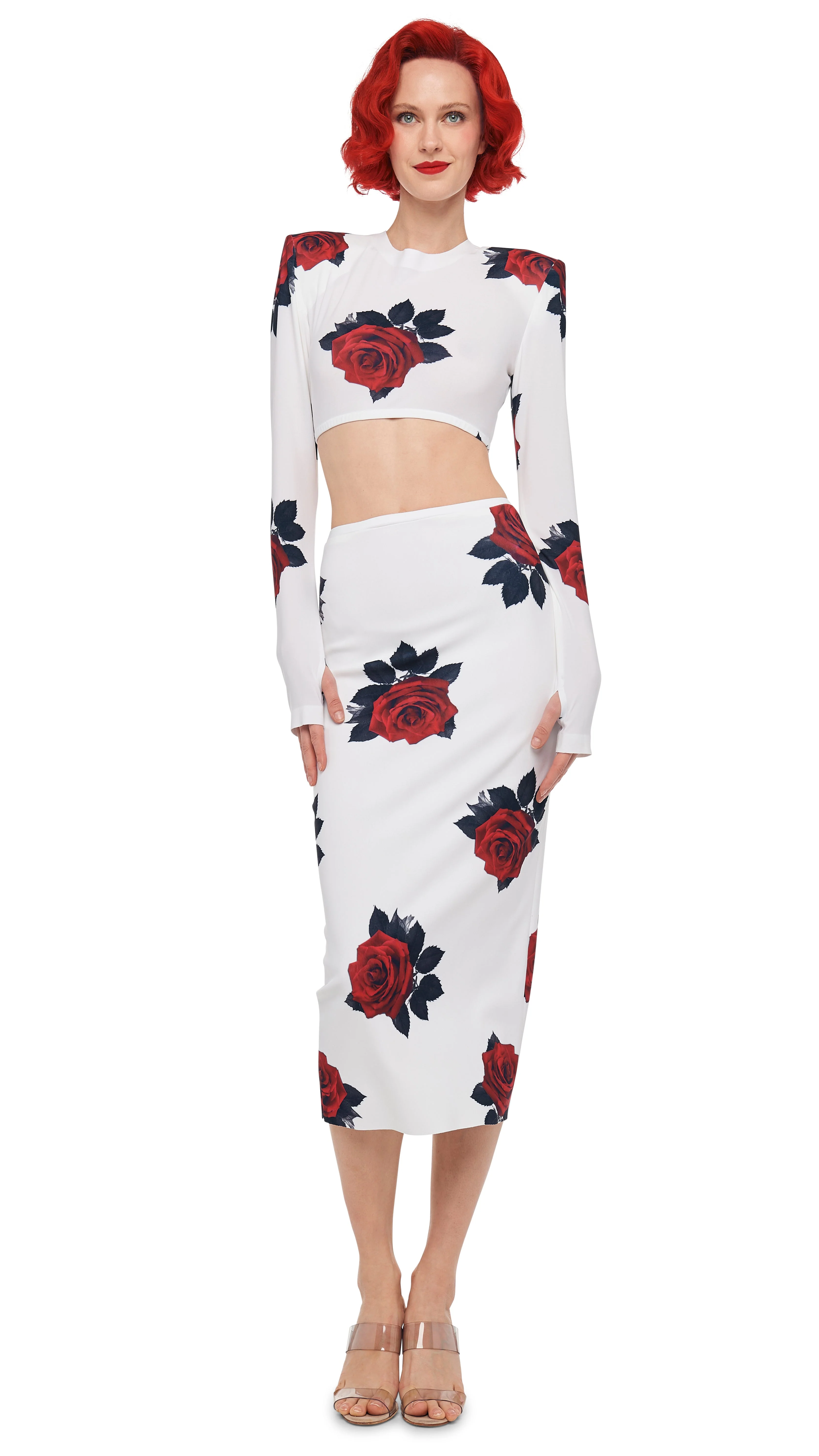 CROPPED SHOULDER PAD LONG SLEEVE CREW TOP - Image 4