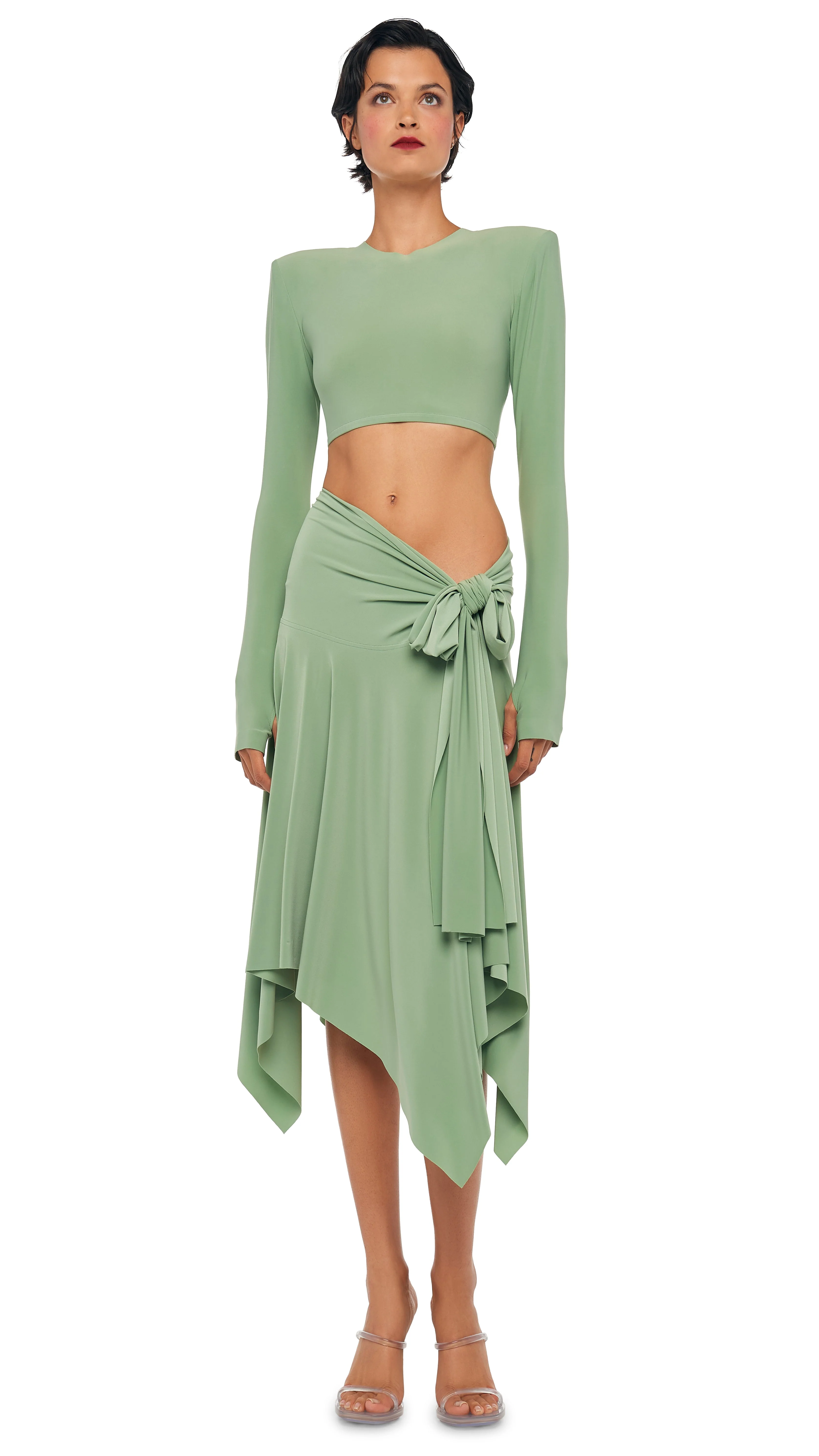 CROPPED SHOULDER PAD LONG SLEEVE CREW TOP - Image 2