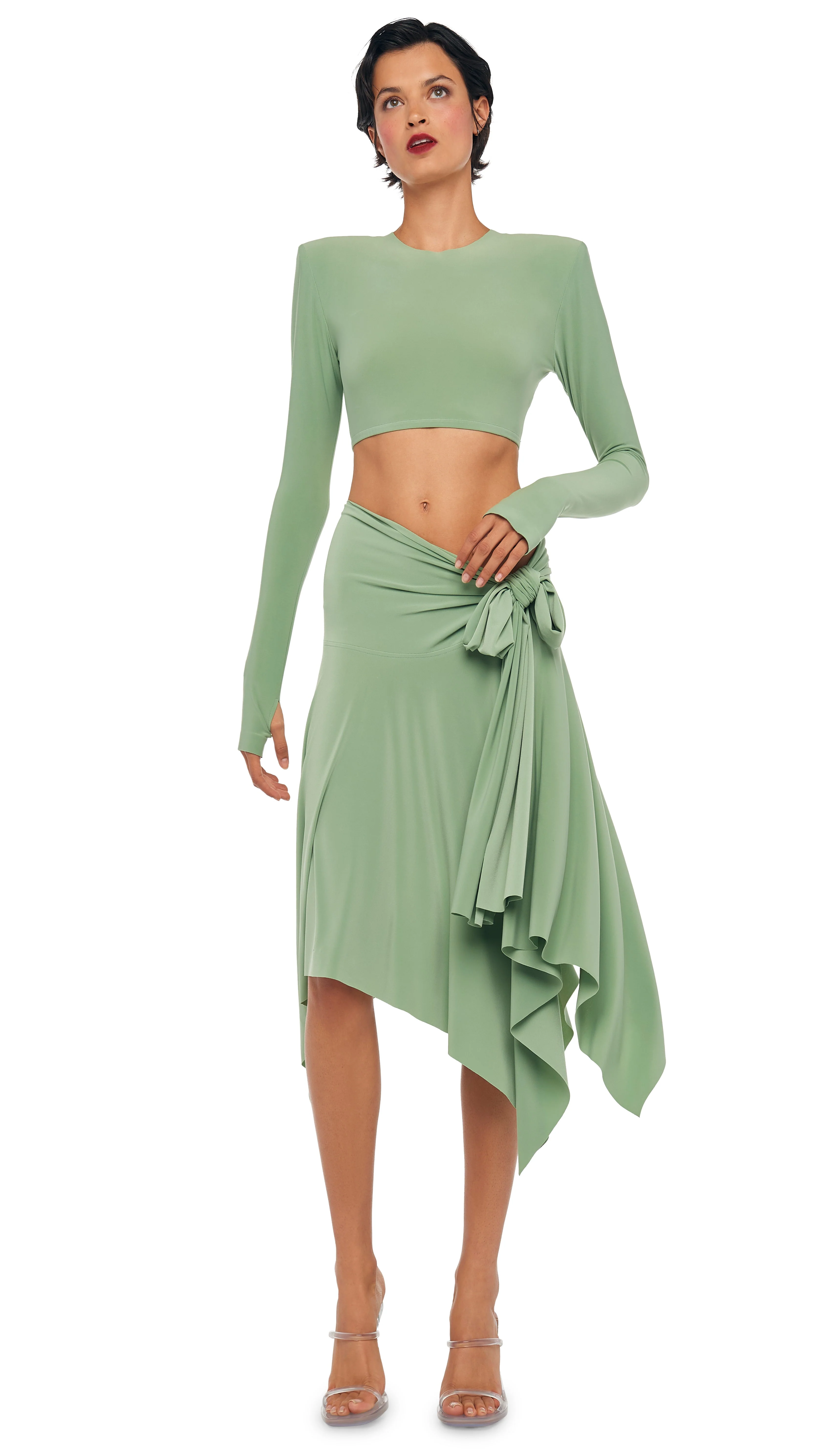 CROPPED SHOULDER PAD LONG SLEEVE CREW TOP - Image 5