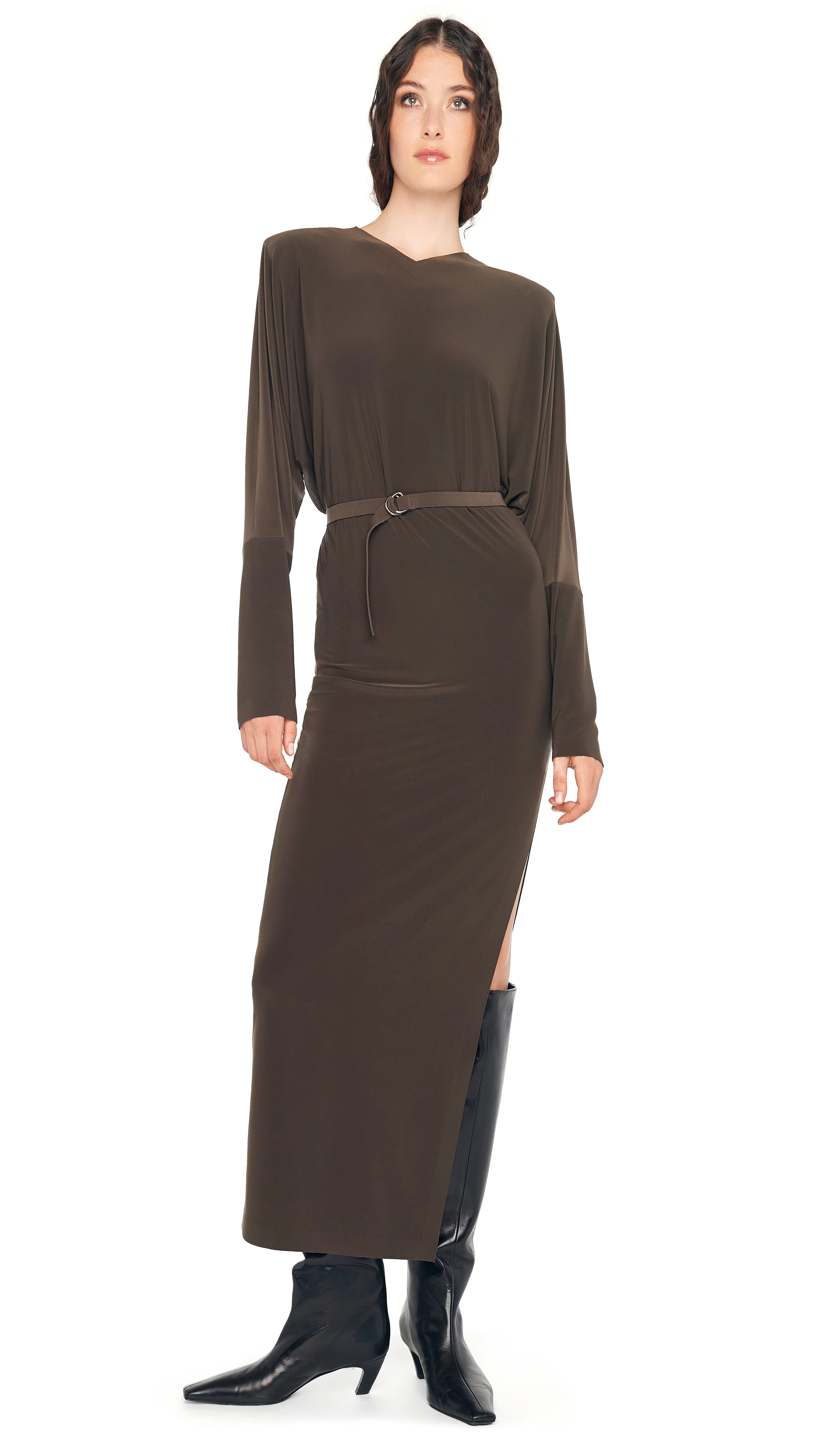 DOLMAN SIDE SLIT GOWN W/ SHOULDER PADS - Image 2