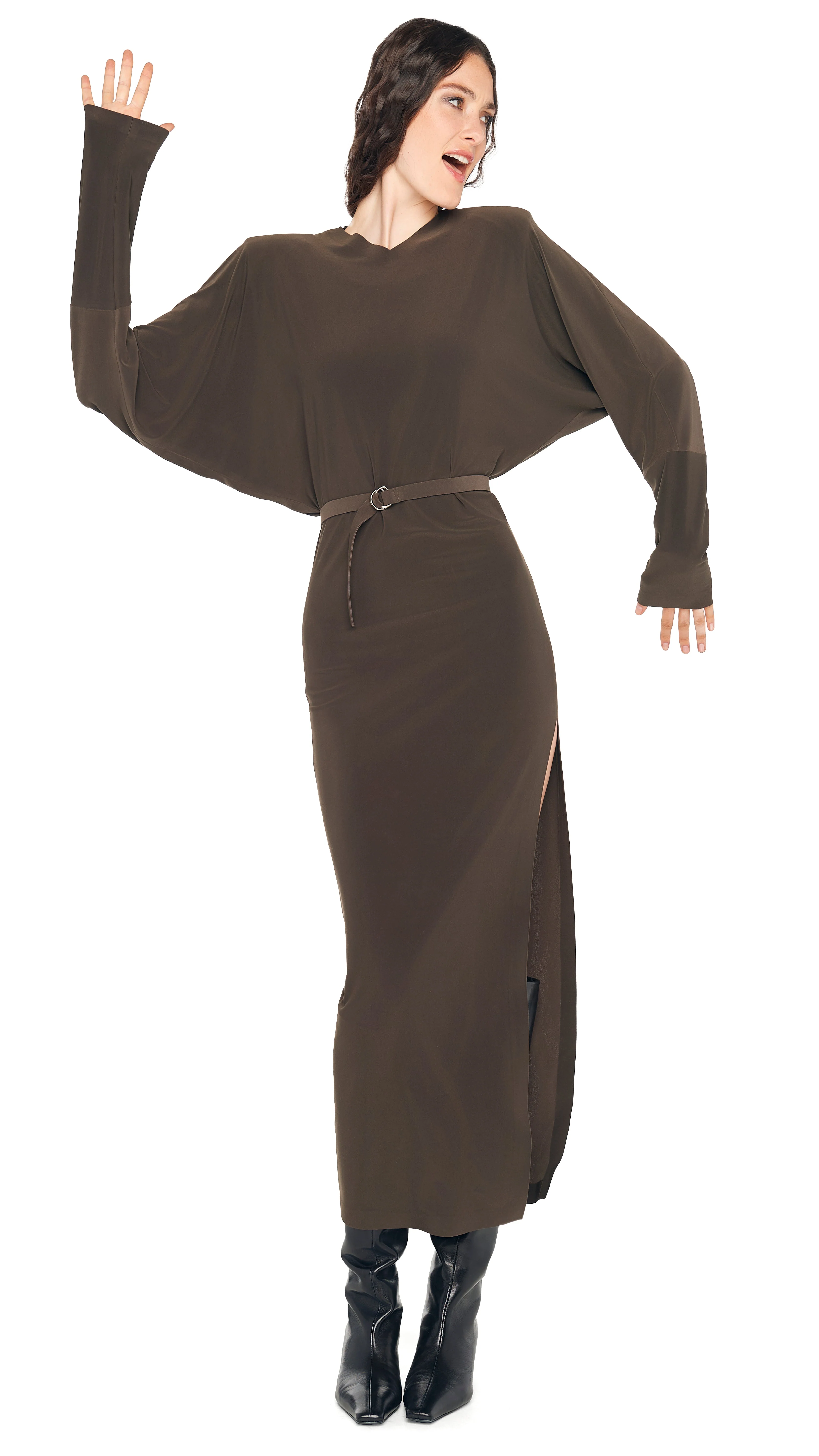 DOLMAN SIDE SLIT GOWN W/ SHOULDER PADS - Image 5
