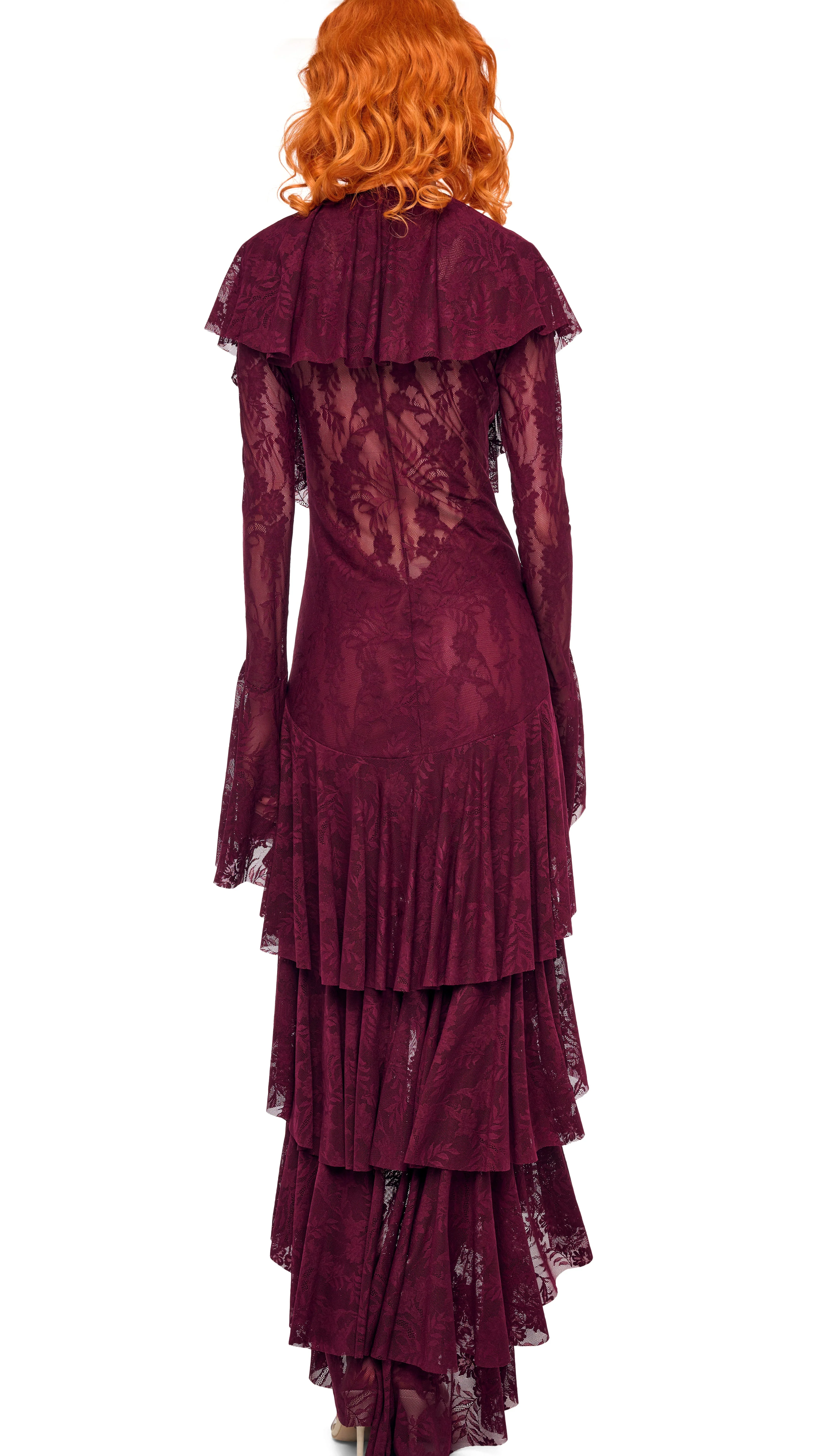 HI LOW LONG SLEEVE DEEP V RUFFLE GOWN - Image 3