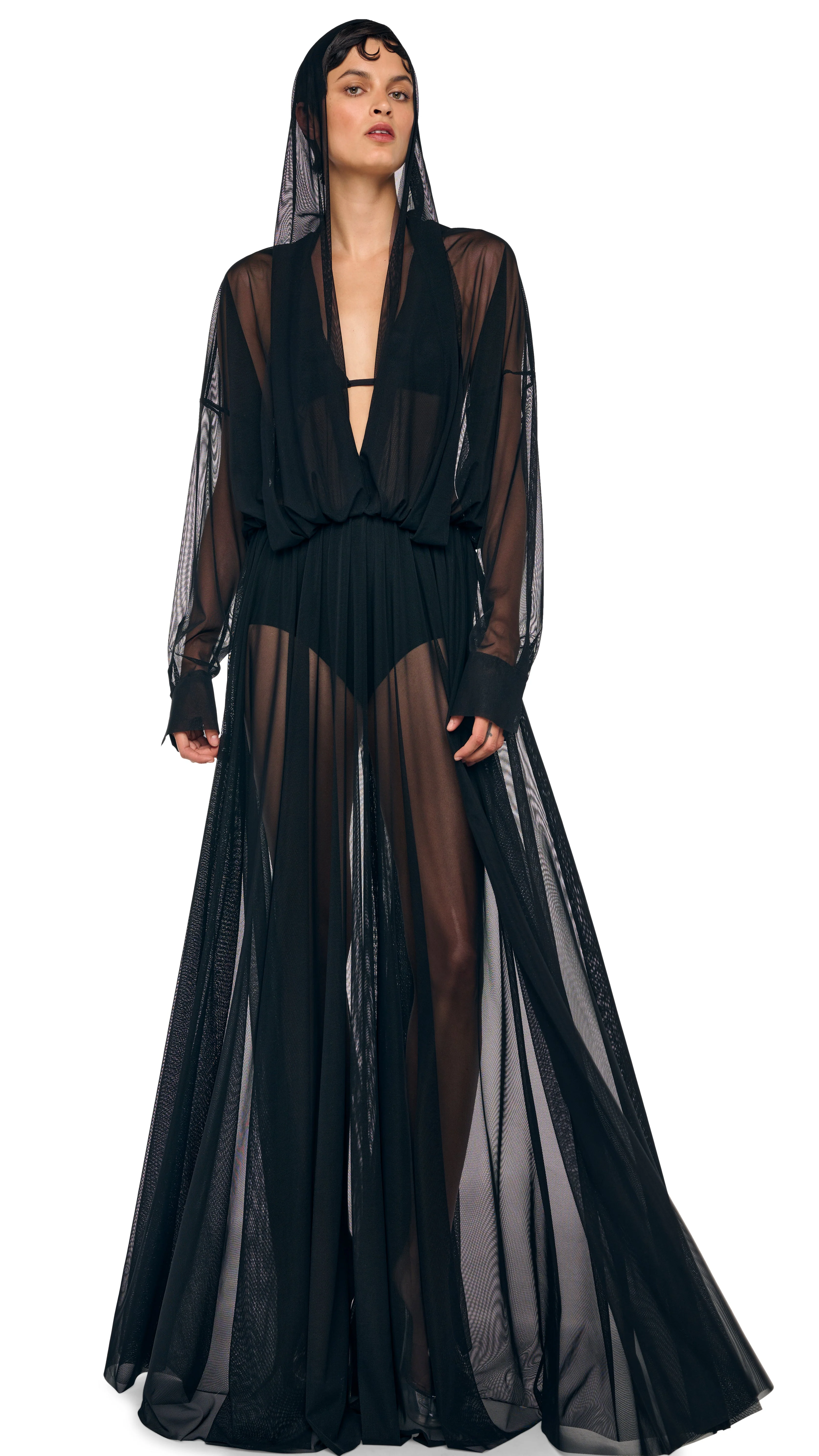 HOODED SUPER OS BF NK SHIRT FLARED GOWN - Image 3