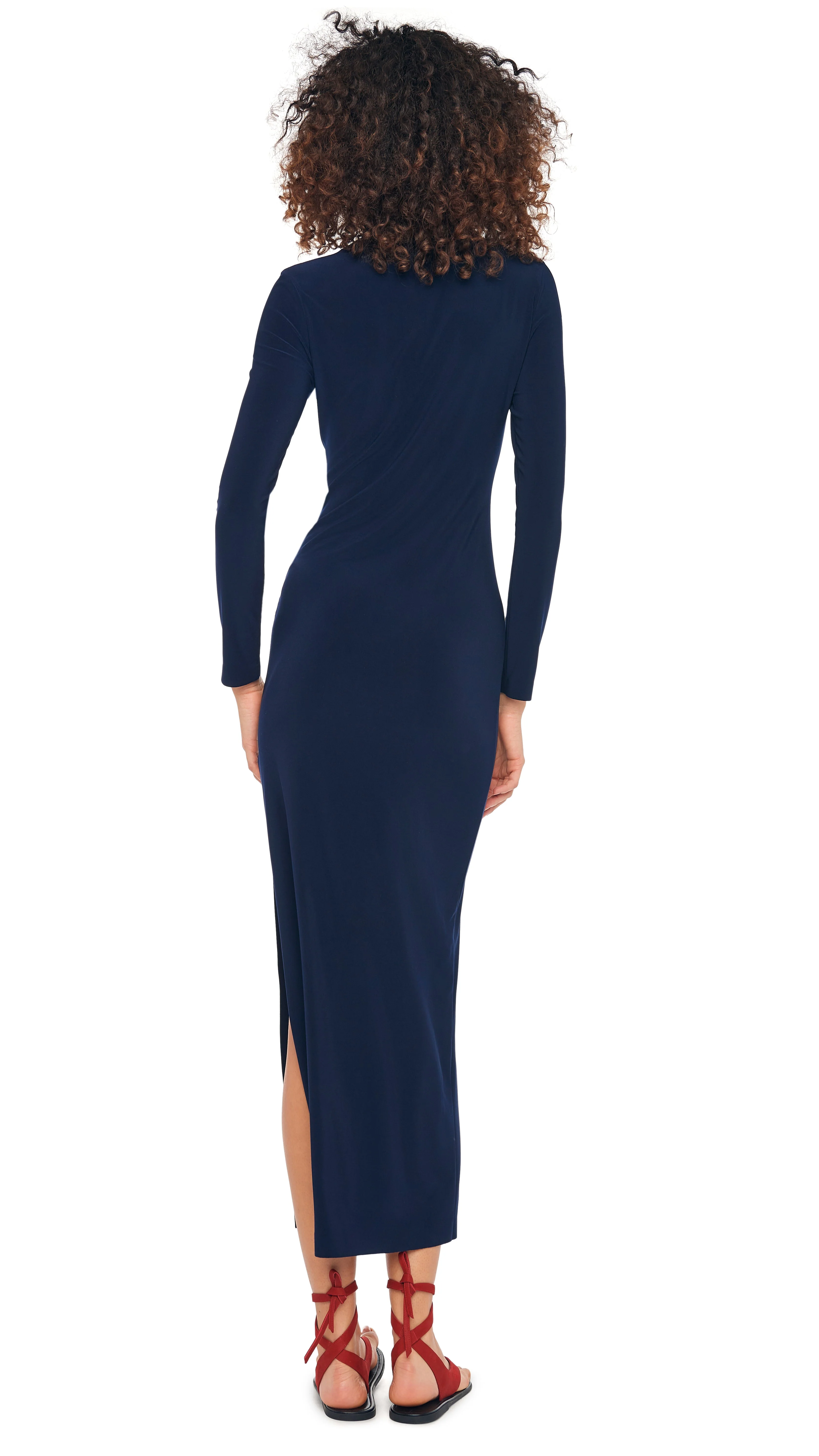 LONG SLEEVE CREWNECK SIDE SLIT GOWN - Image 3
