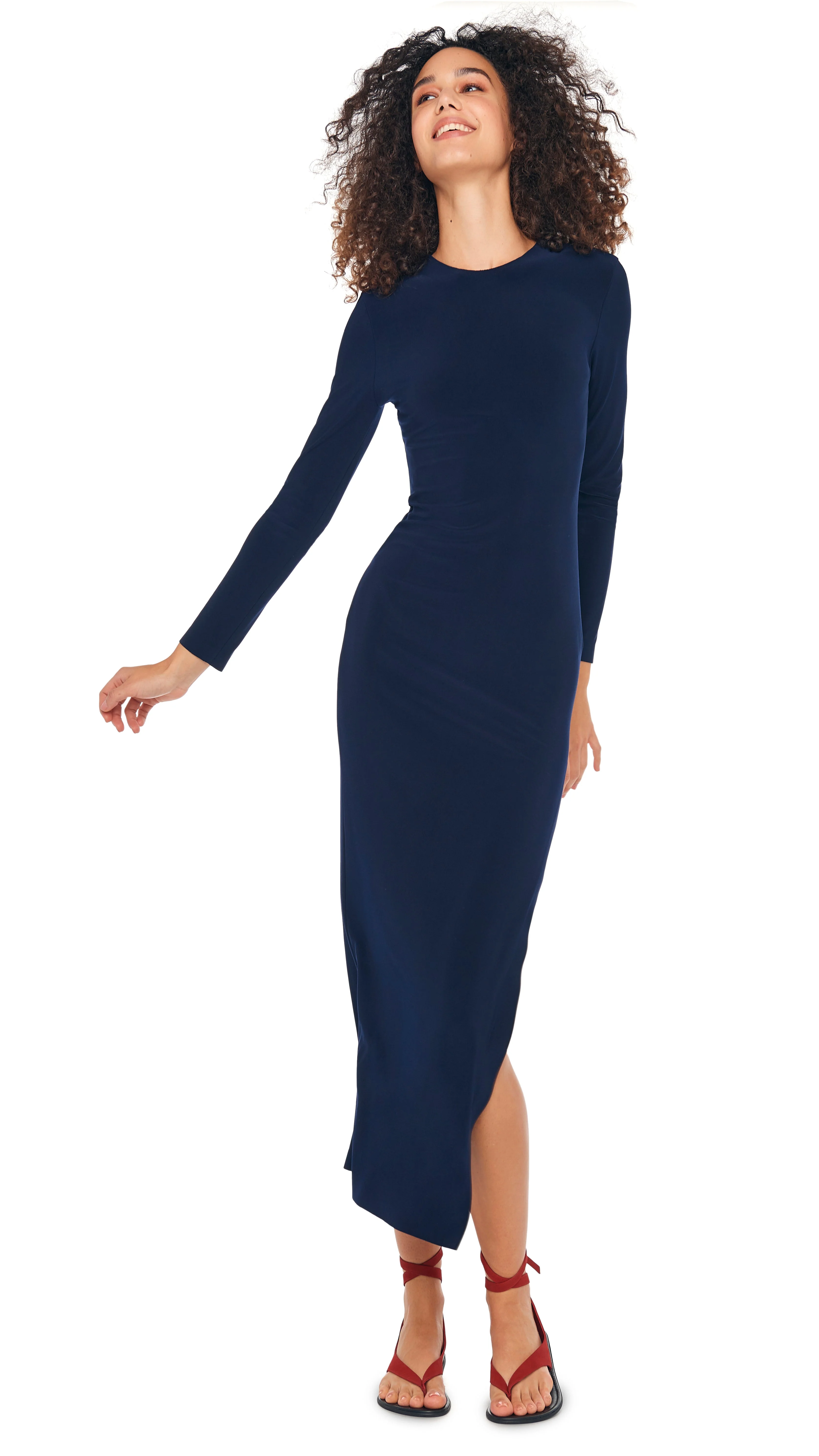 LONG SLEEVE CREWNECK SIDE SLIT GOWN - Image 6