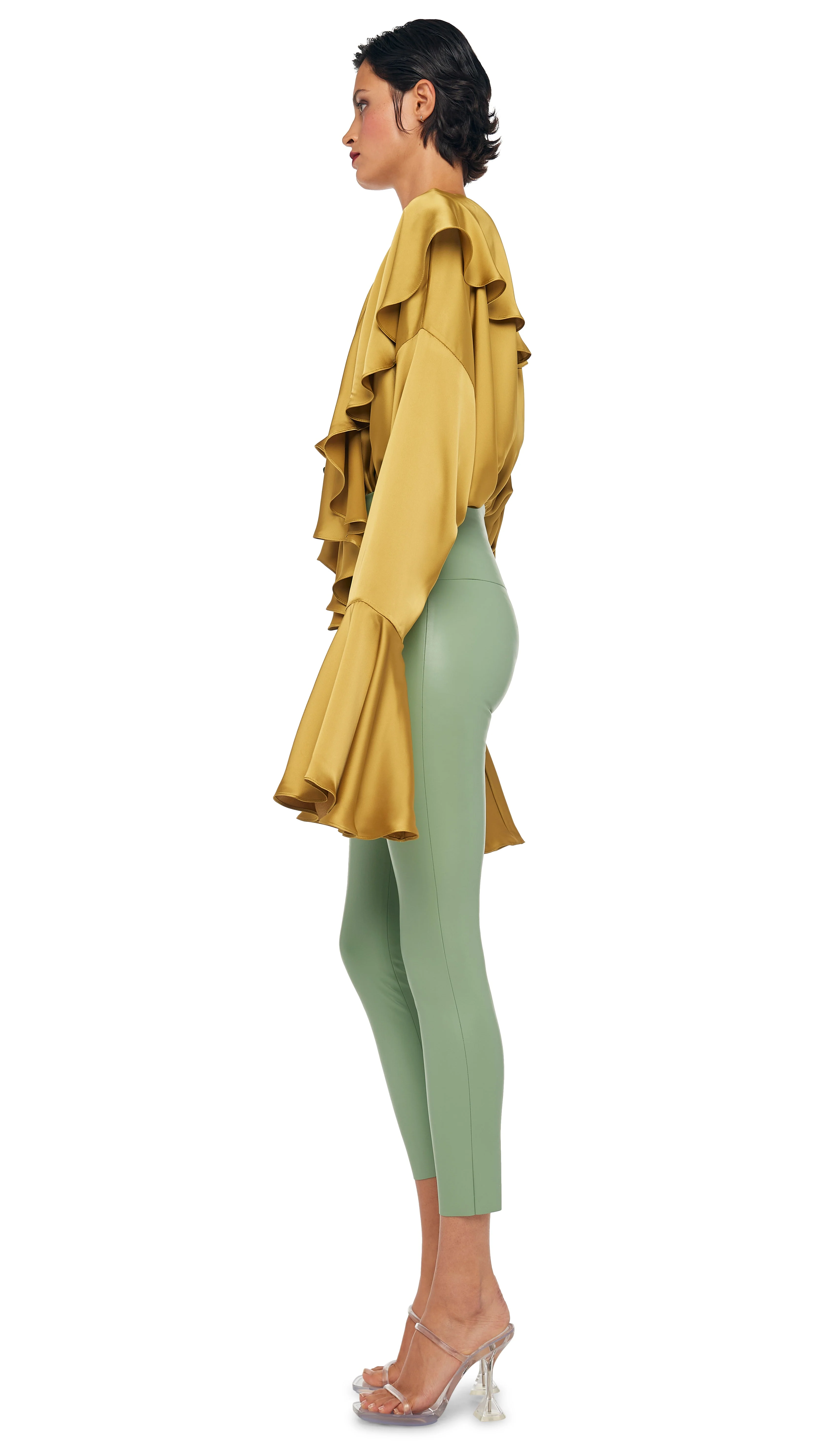 LONG SLEEVE DEEP V RUFFLE BODYSUIT - Image 2