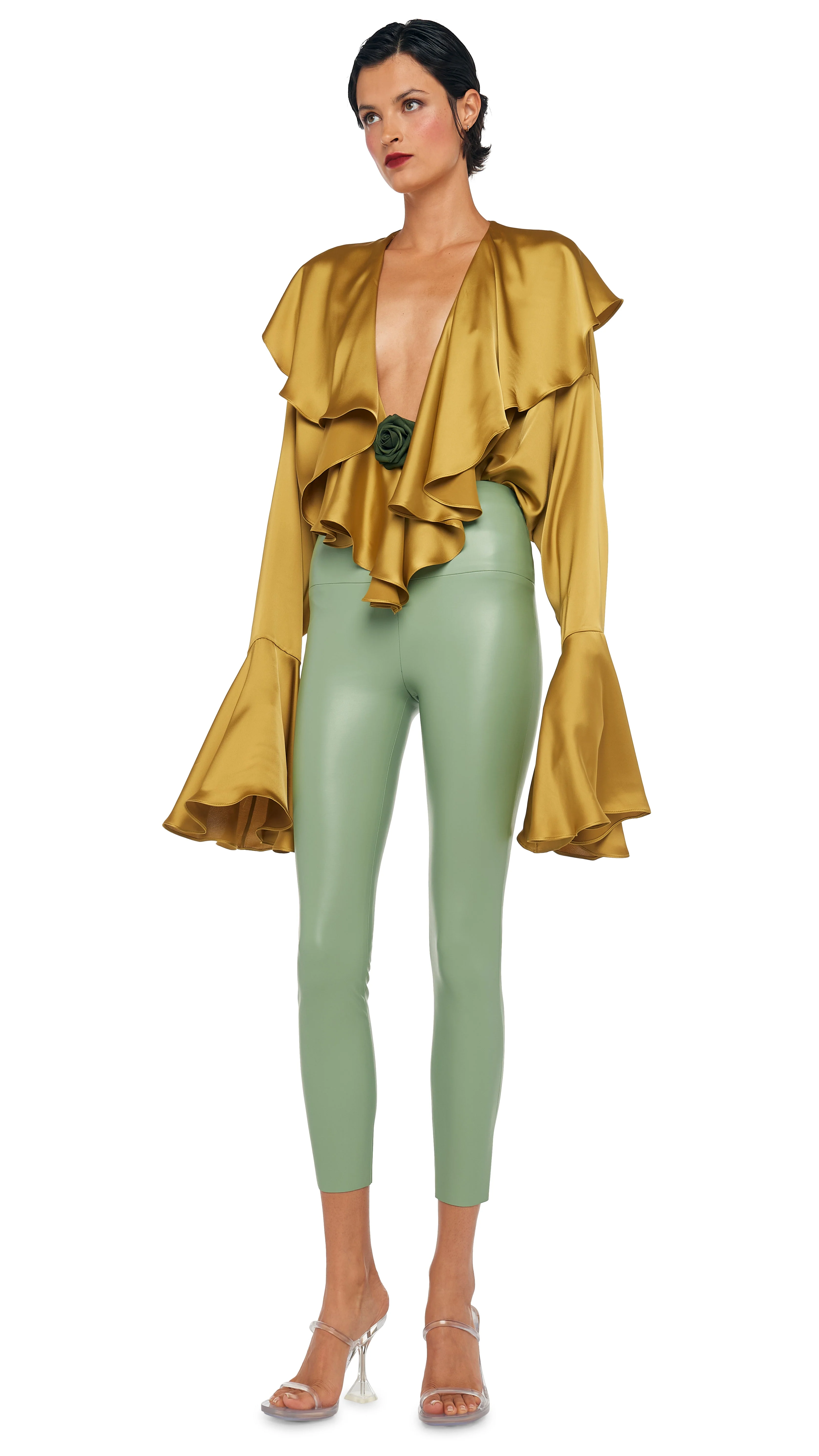 LONG SLEEVE DEEP V RUFFLE BODYSUIT - Image 4