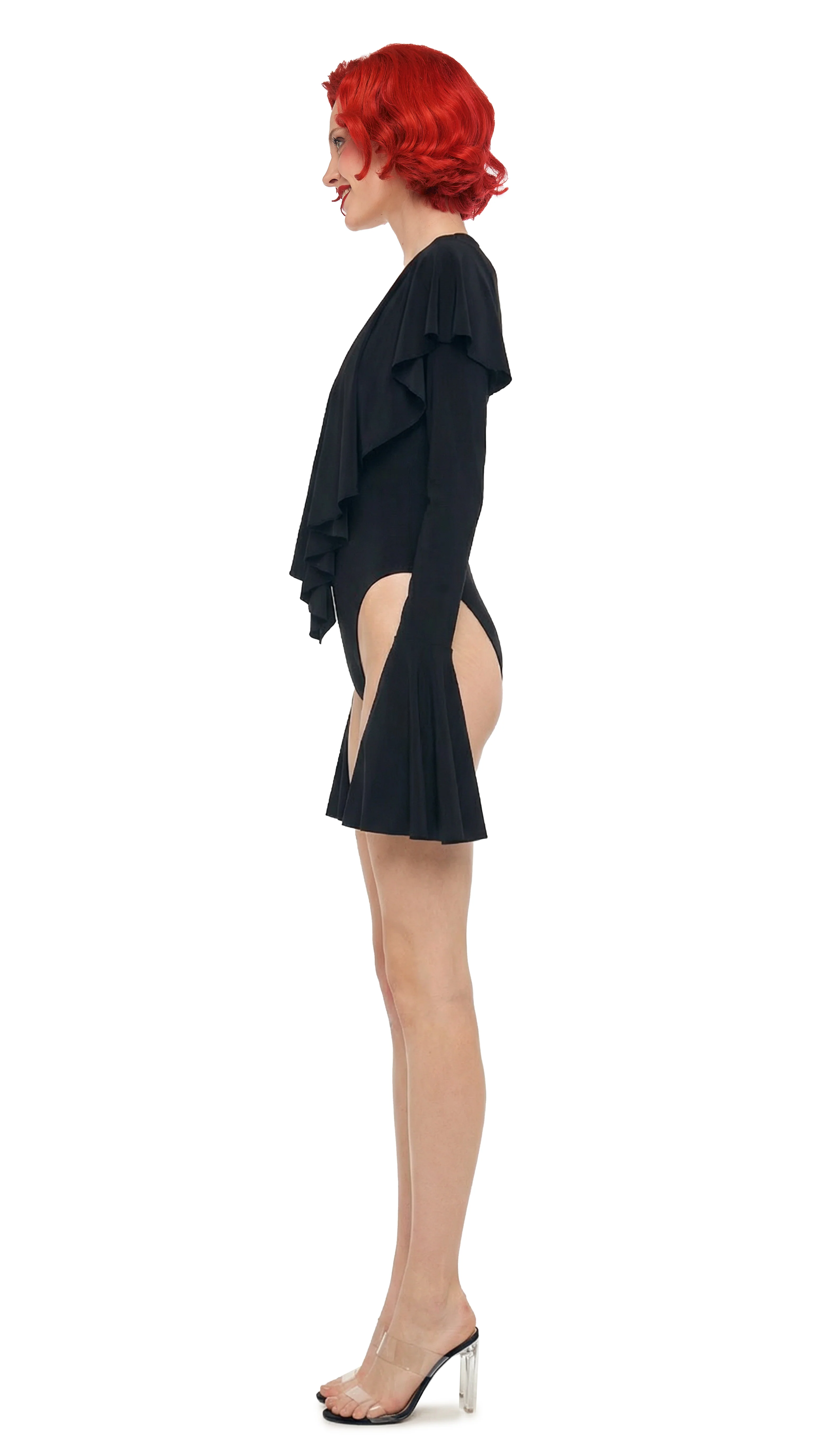 LONG SLEEVE DEEP V RUFFLE BODYSUIT - Image 2