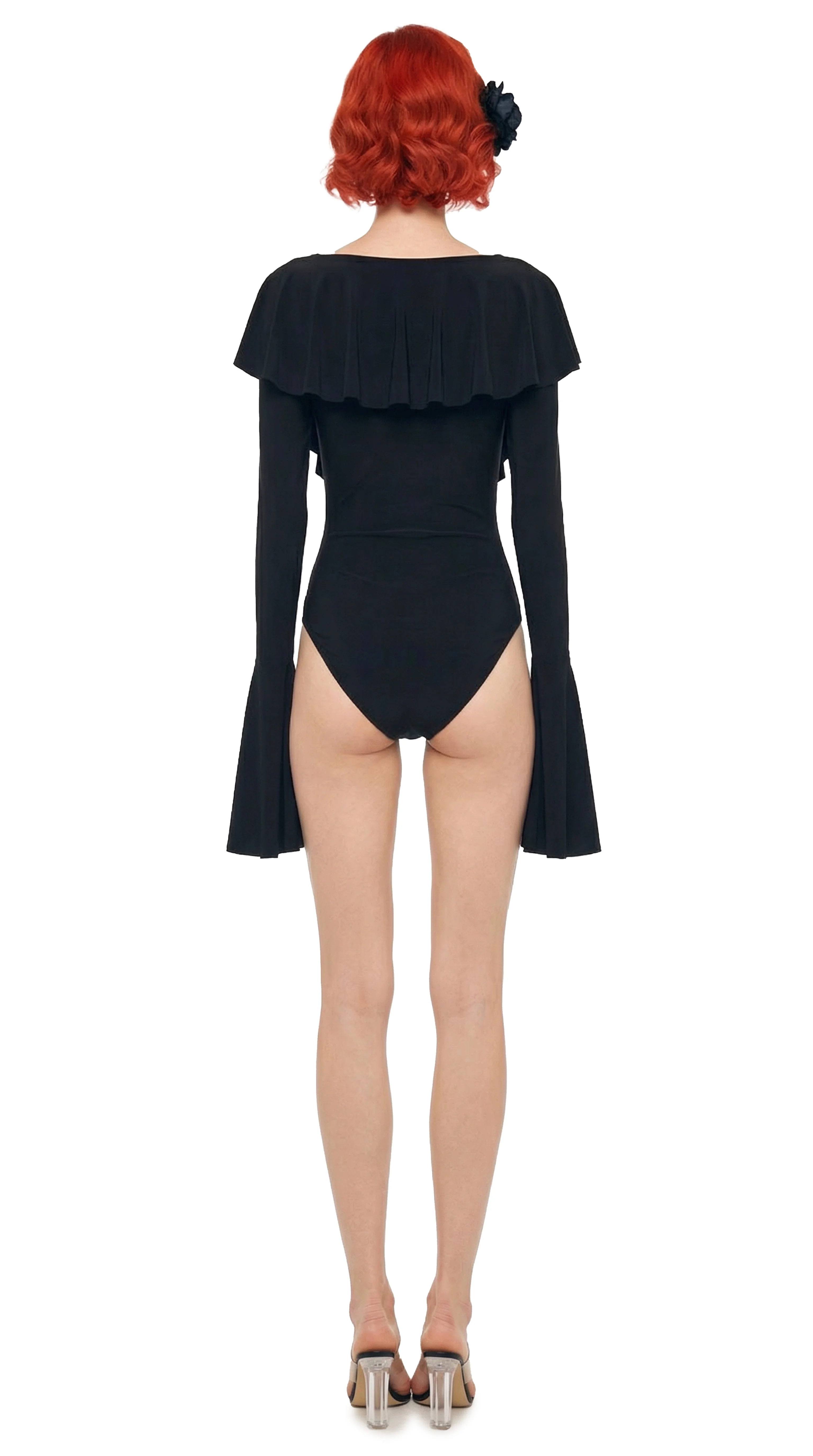 LONG SLEEVE DEEP V RUFFLE BODYSUIT - Image 3