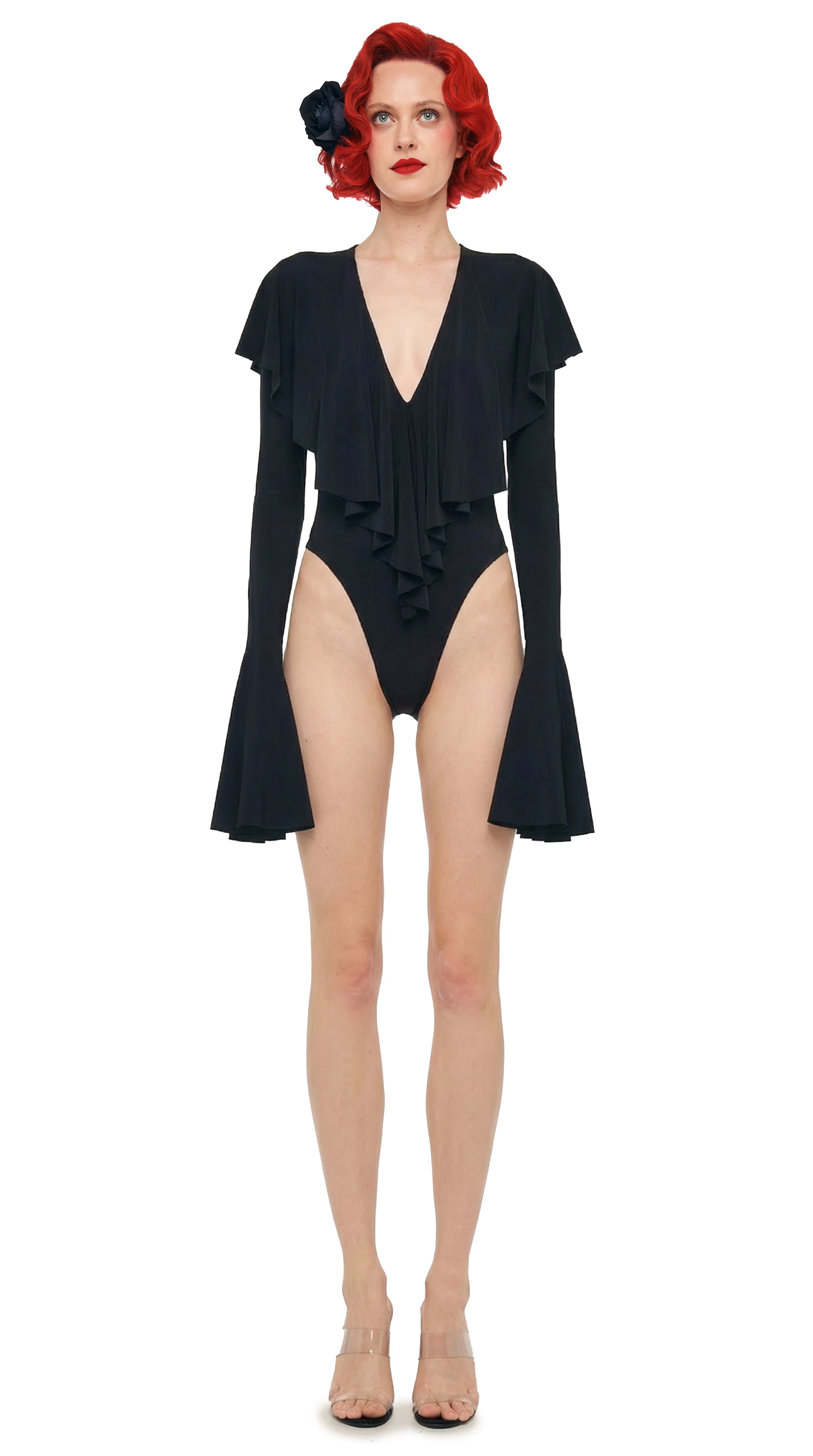 LONG SLEEVE DEEP V RUFFLE BODYSUIT - Image 5
