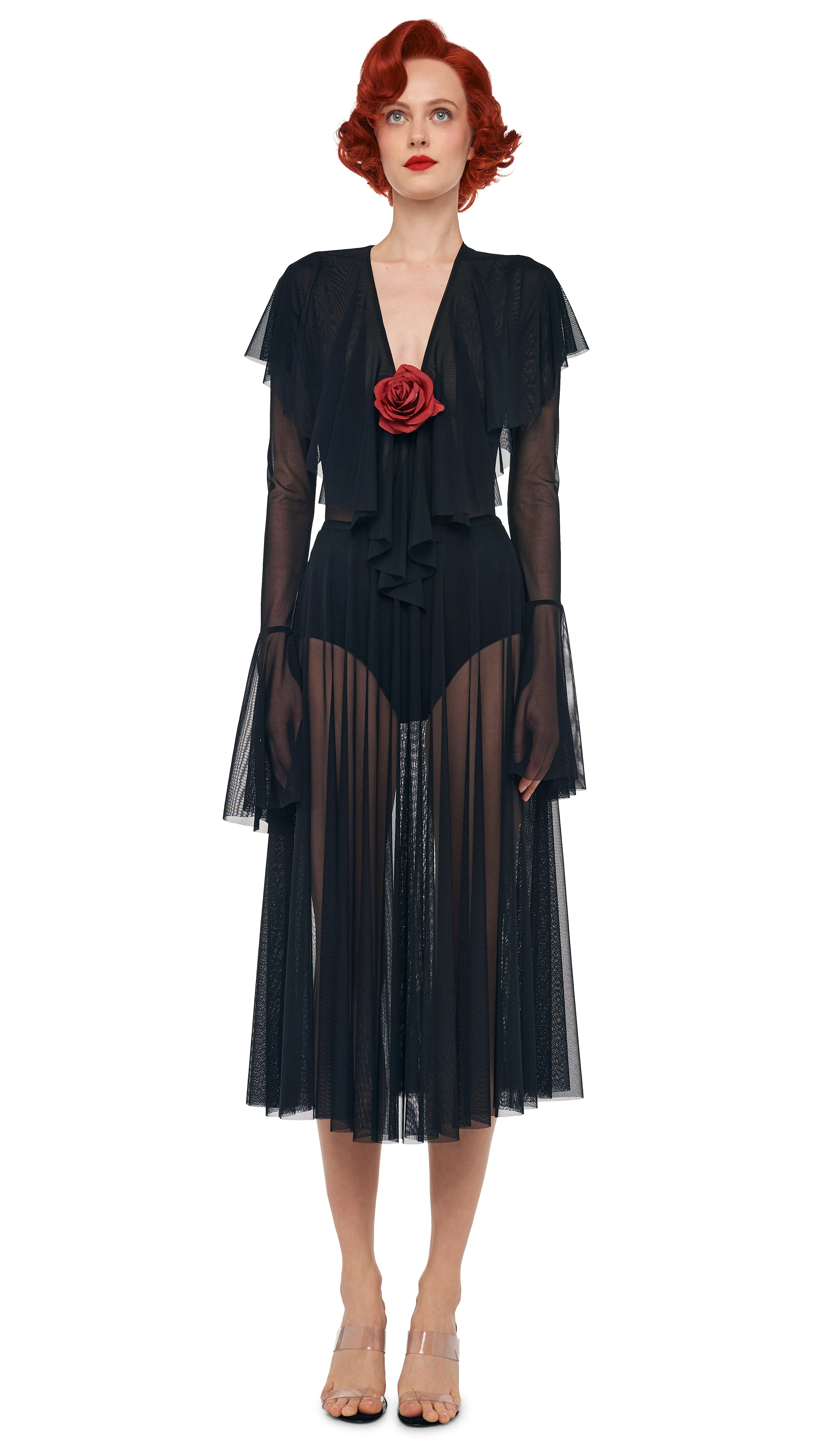 LONG SLEEVE DEEP V RUFFLE BODYSUIT - Image 4