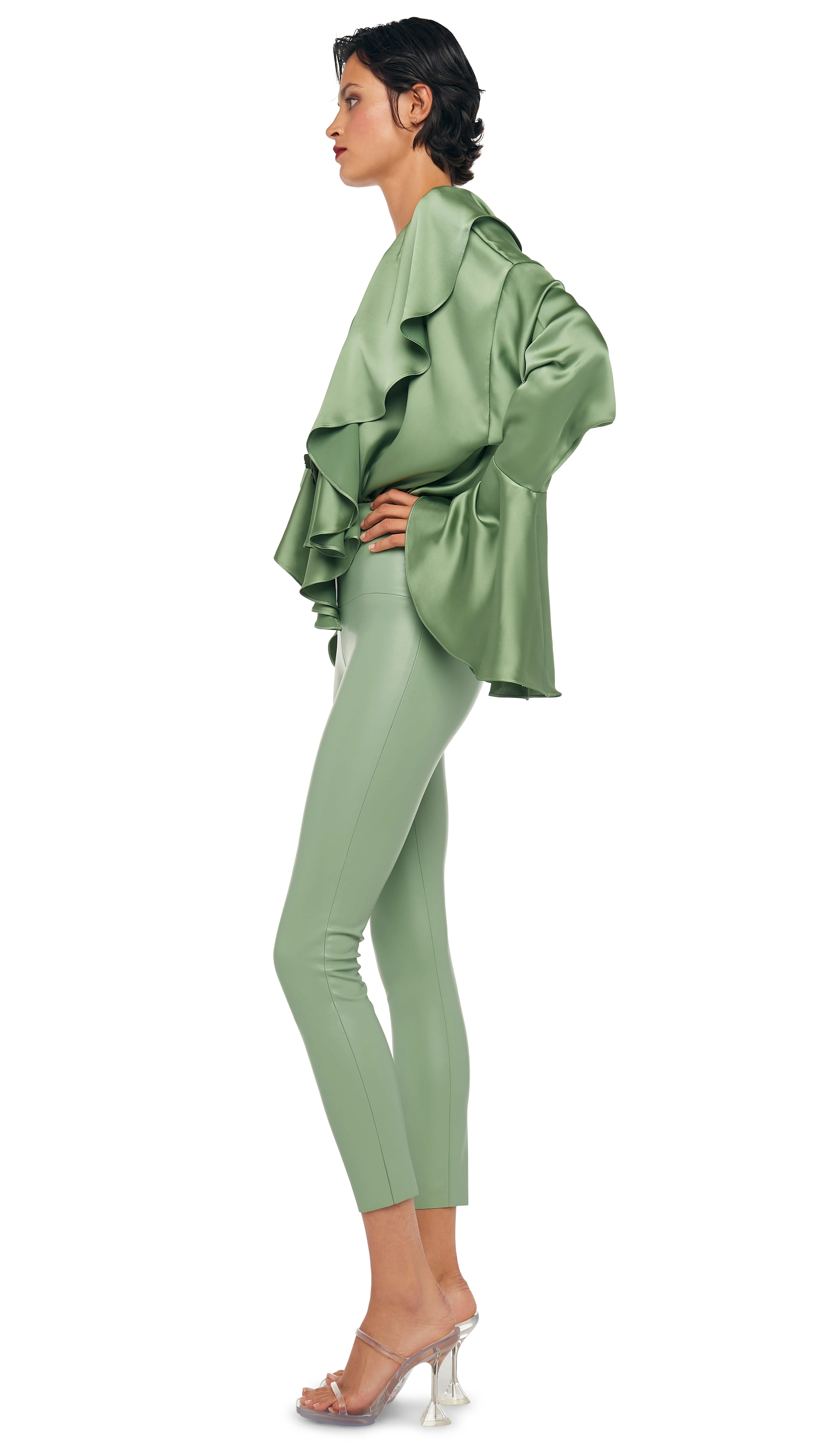 LONG SLEEVE DEEP V RUFFLE BODYSUIT - Image 3