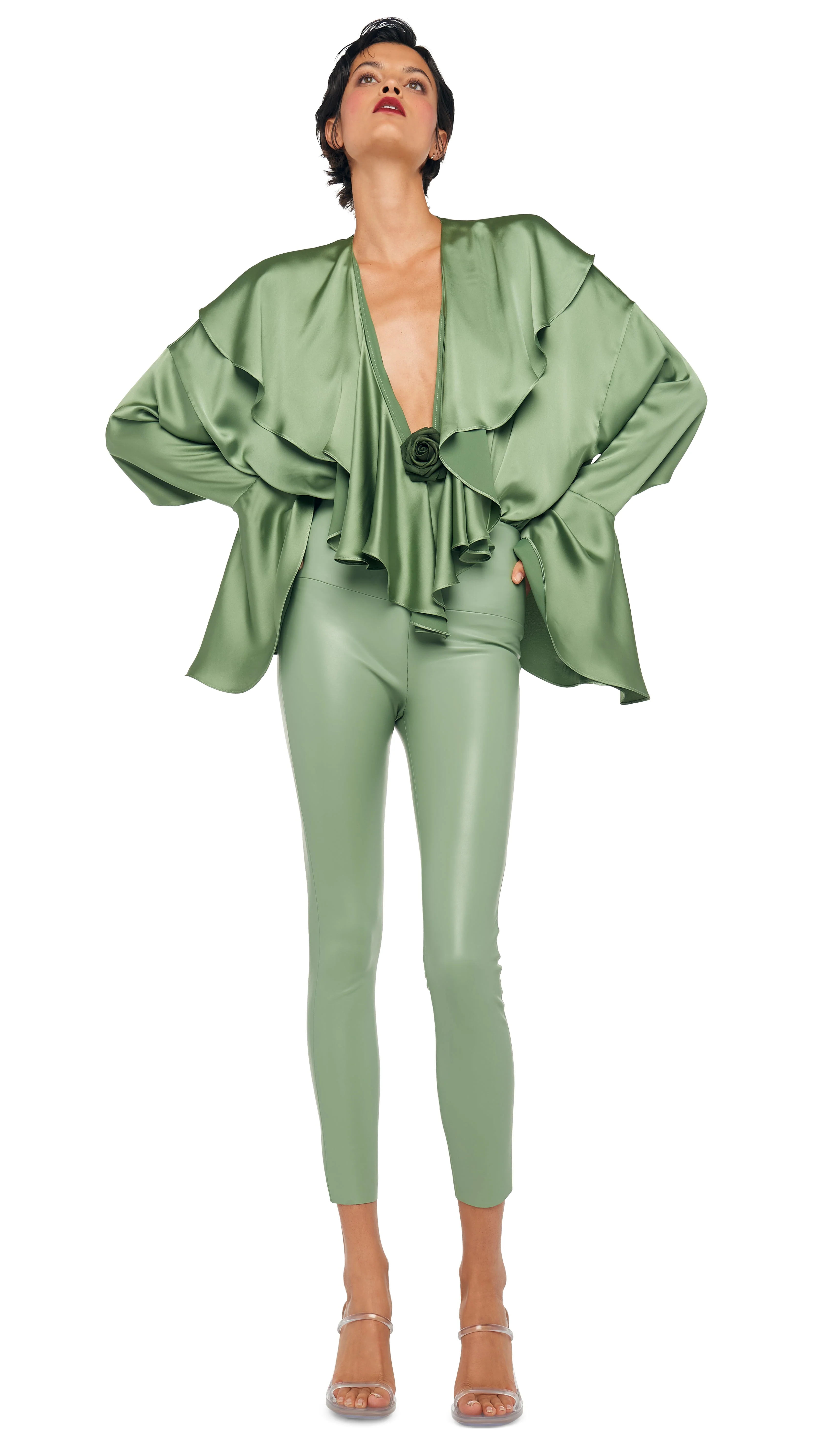 LONG SLEEVE DEEP V RUFFLE BODYSUIT - Image 5