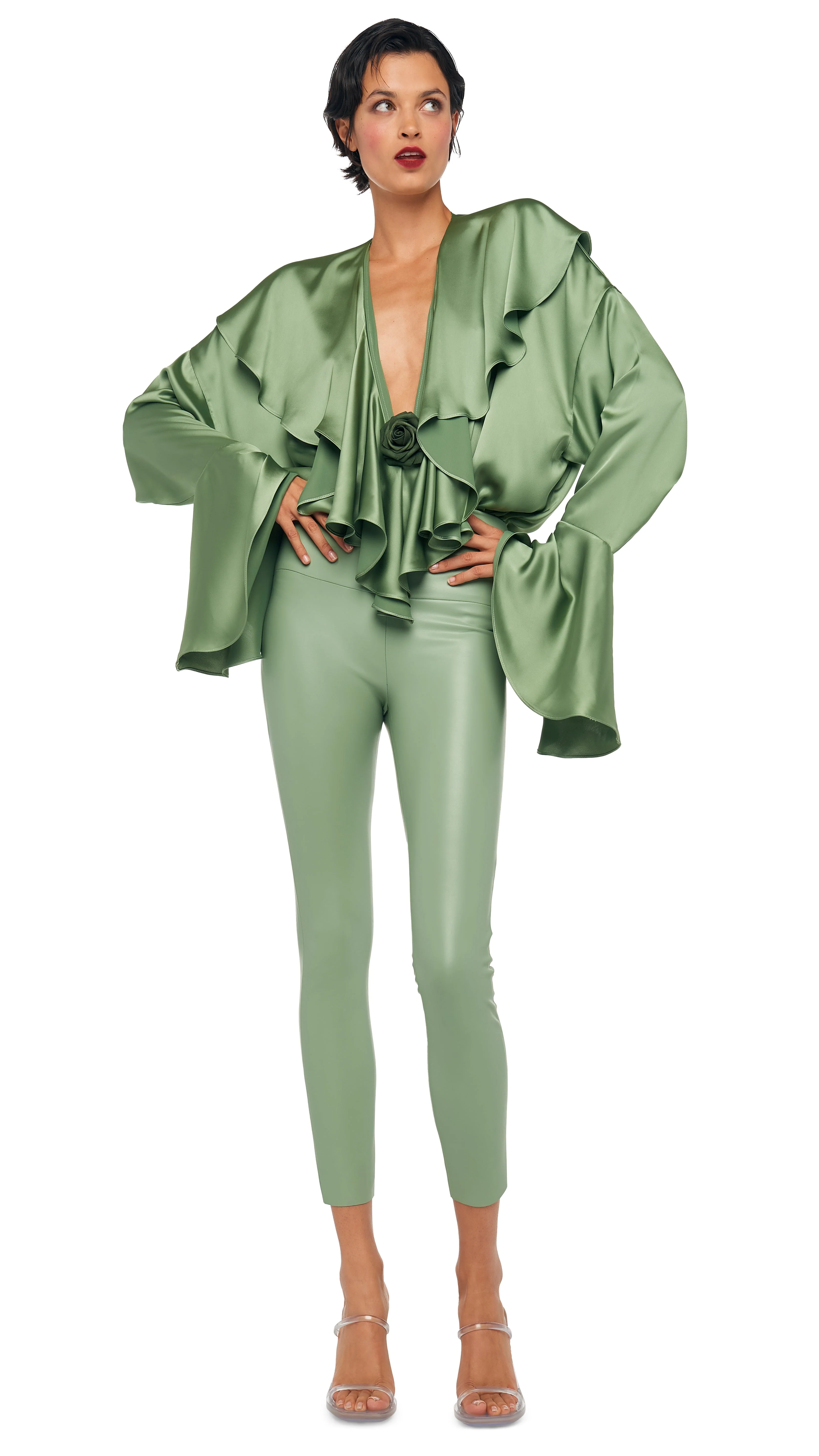 LONG SLEEVE DEEP V RUFFLE BODYSUIT - Image 6