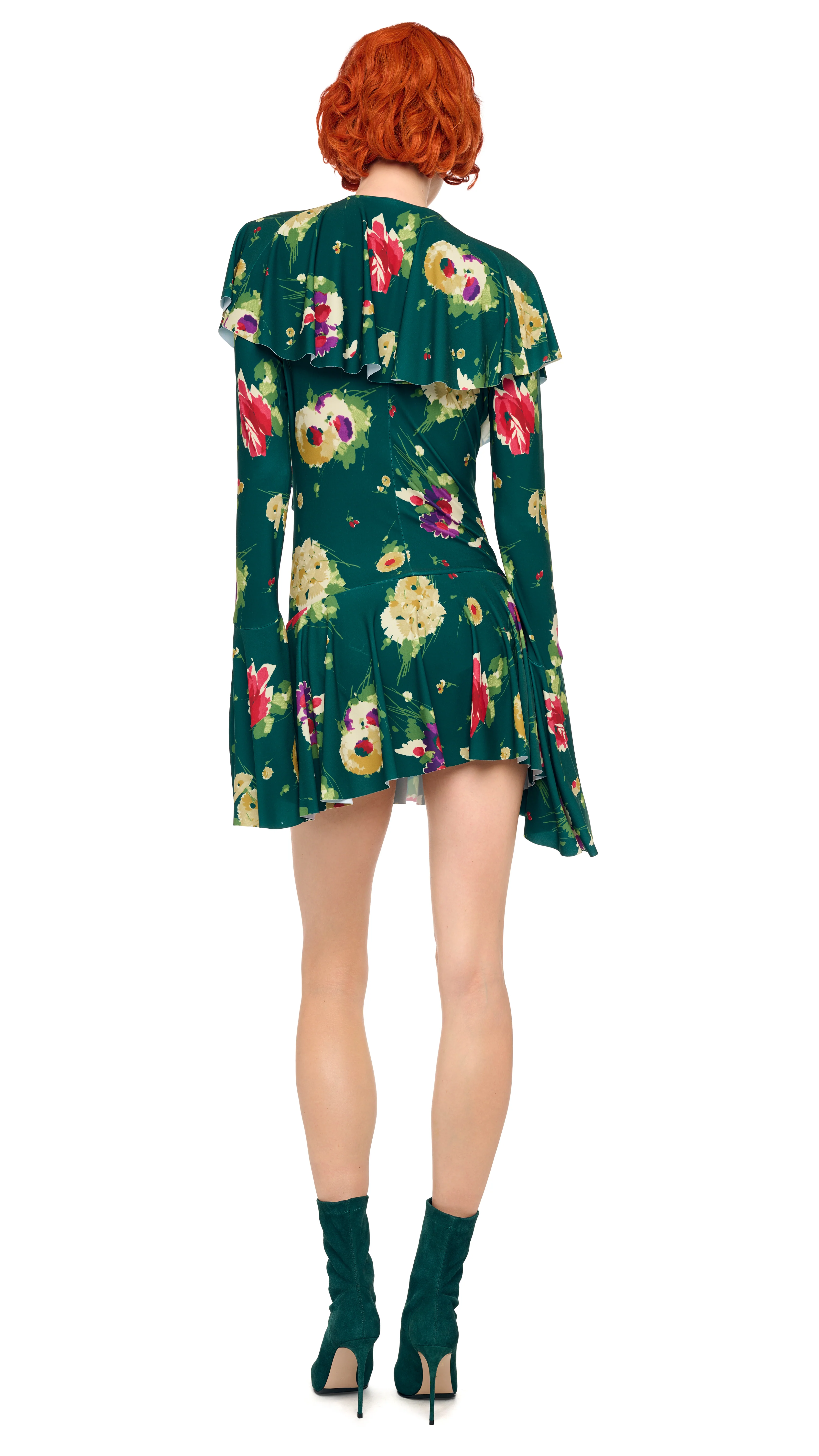 LONG SLEEVE DEEP V RUFFLE MINI DRESS - Image 3