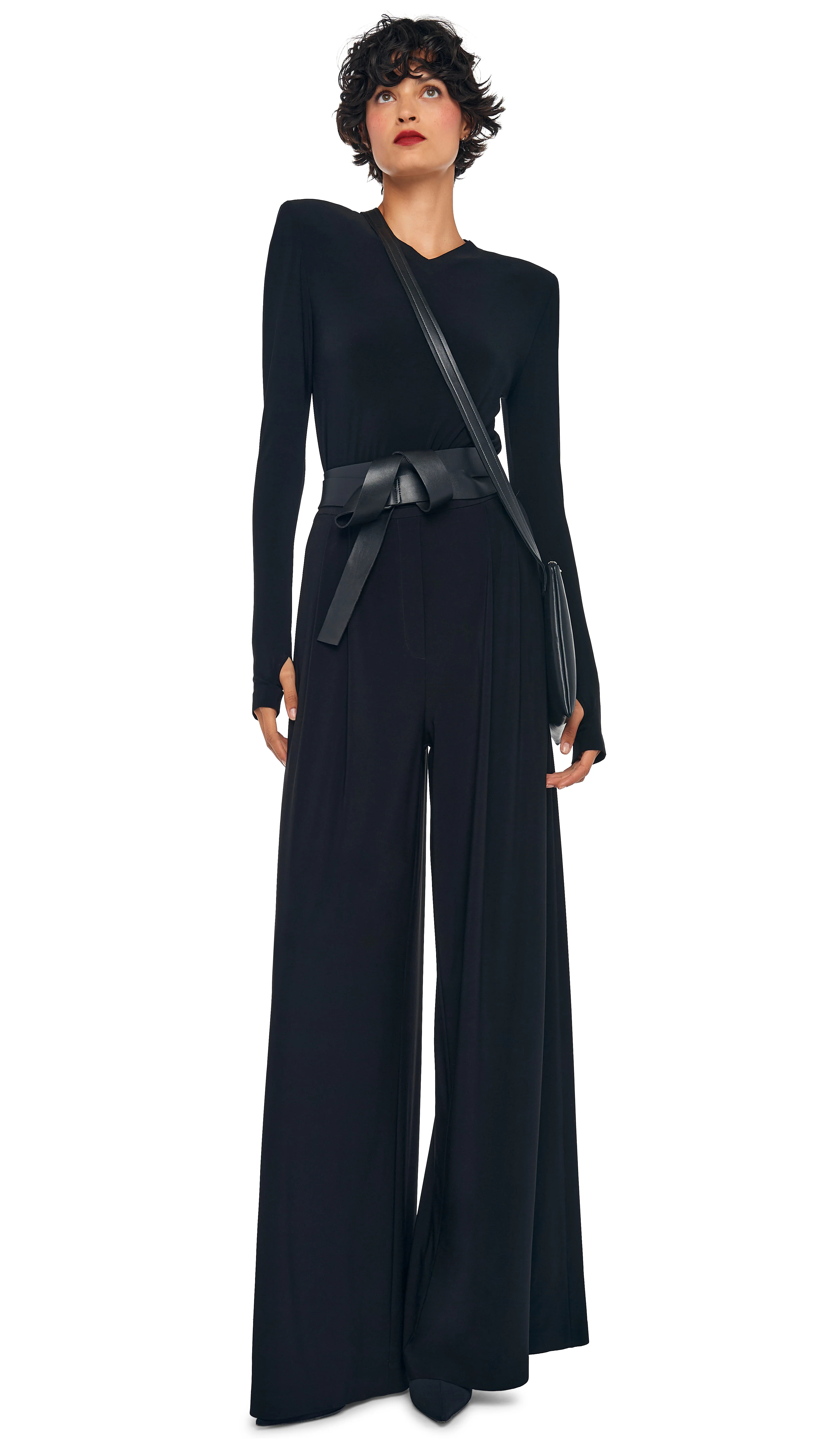 LONG SLEEVE SHOULDER PAD V NECK TOP - Image 4