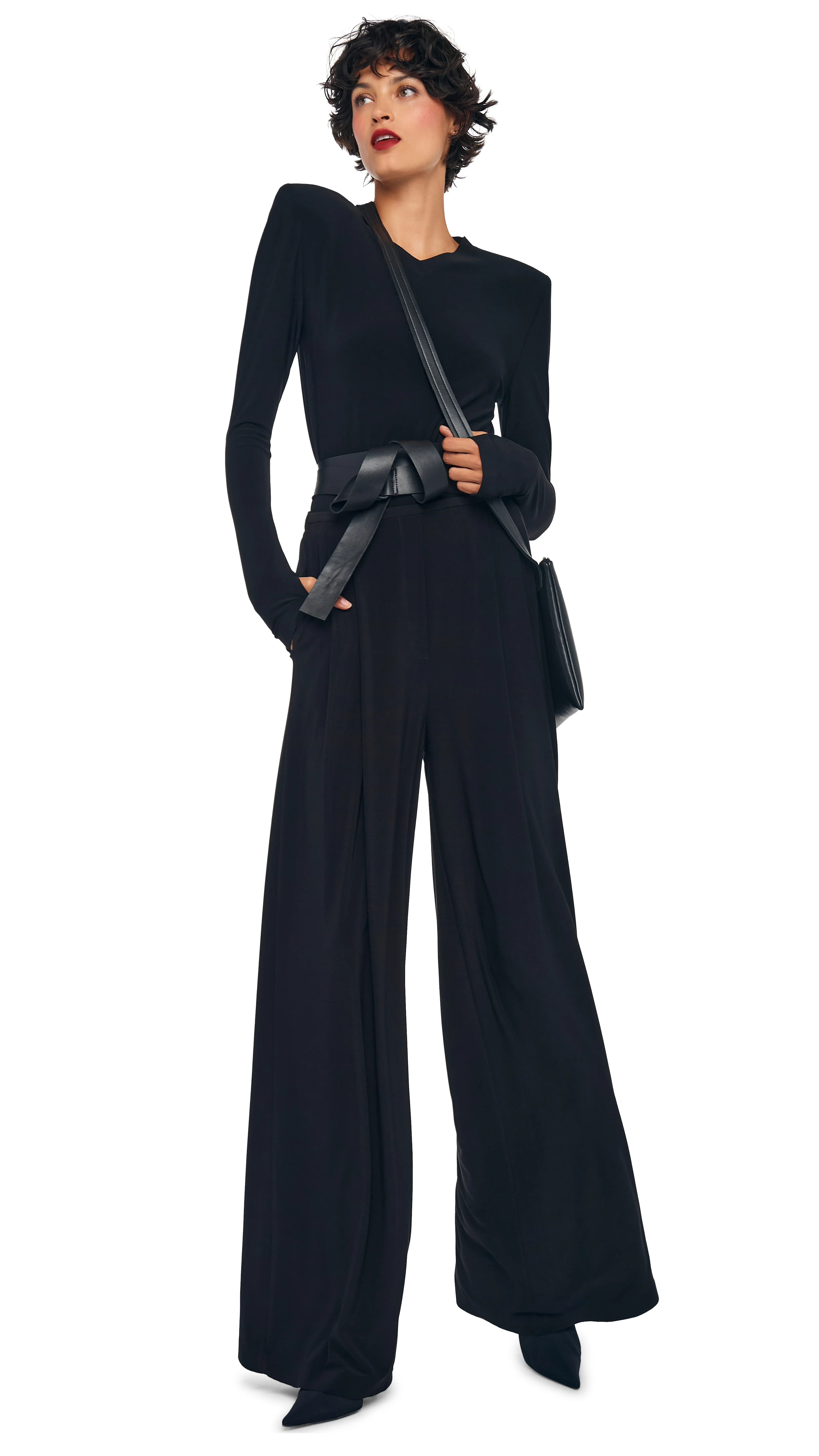 LONG SLEEVE SHOULDER PAD V NECK TOP - Image 8