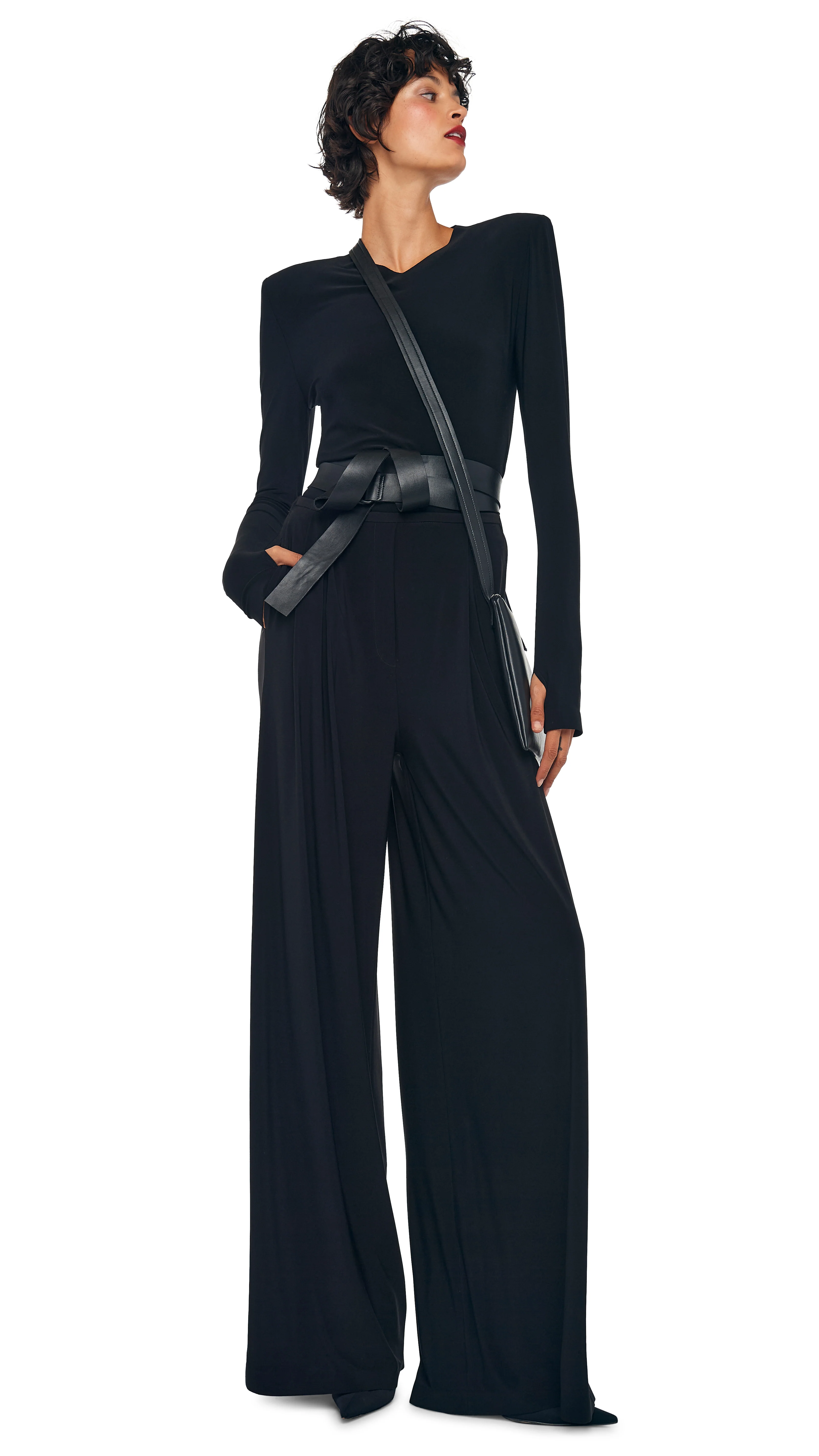 LONG SLEEVE SHOULDER PAD V NECK TOP - Image 9