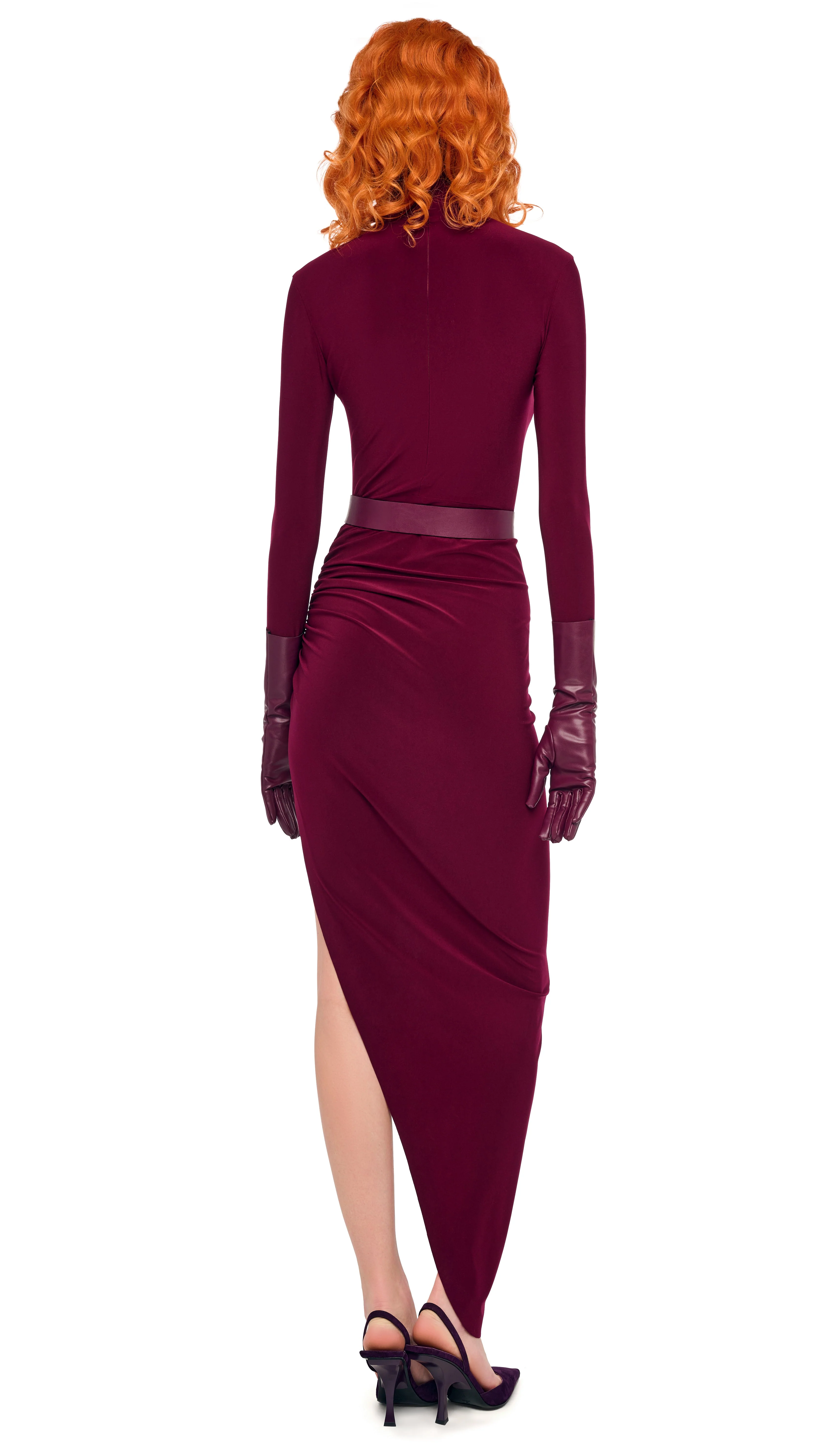 LONG SLEEVE TURTLE NECK SIDE DRAPE GOWN - Image 3
