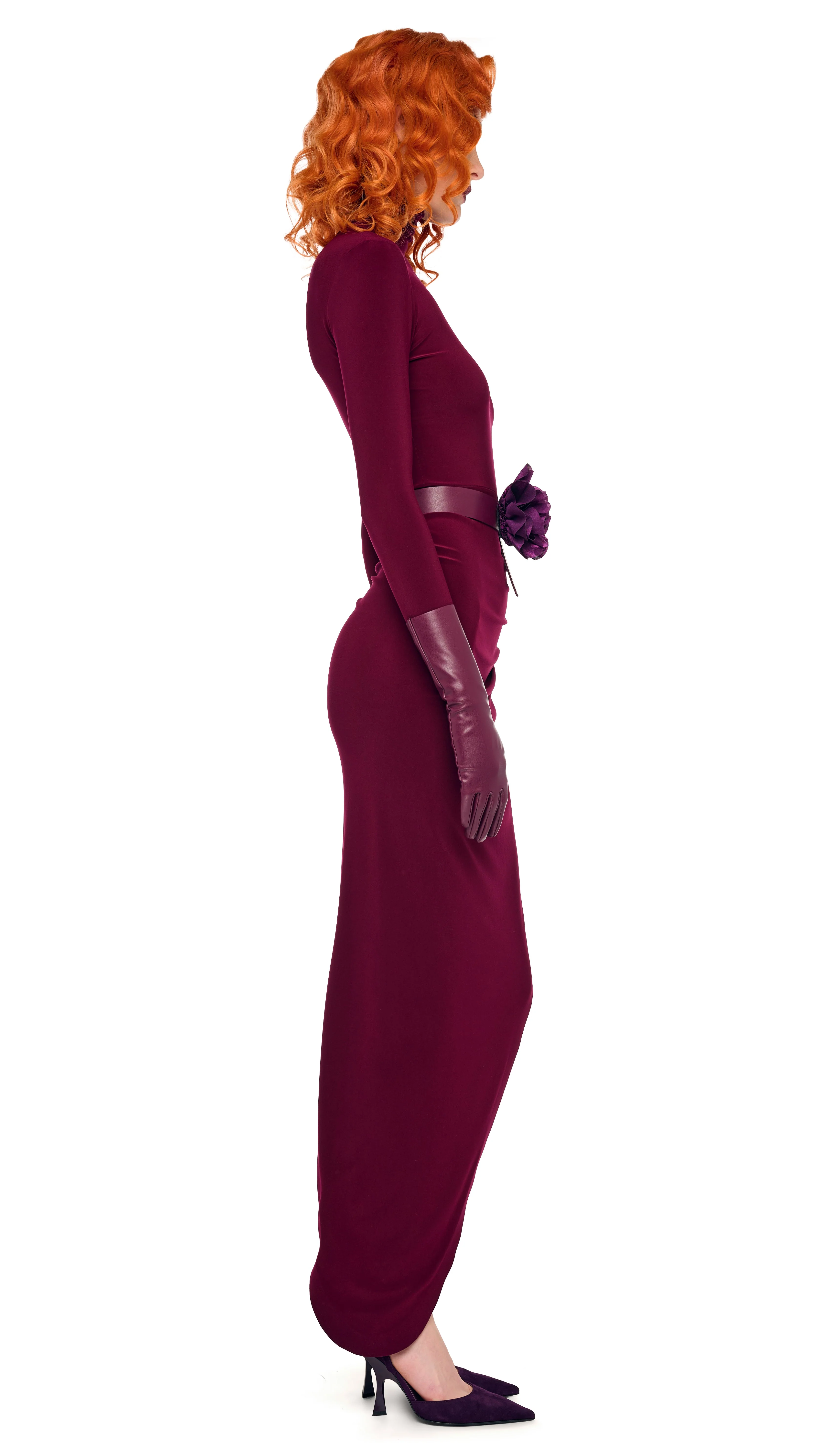 LONG SLEEVE TURTLE NECK SIDE DRAPE GOWN - Image 4