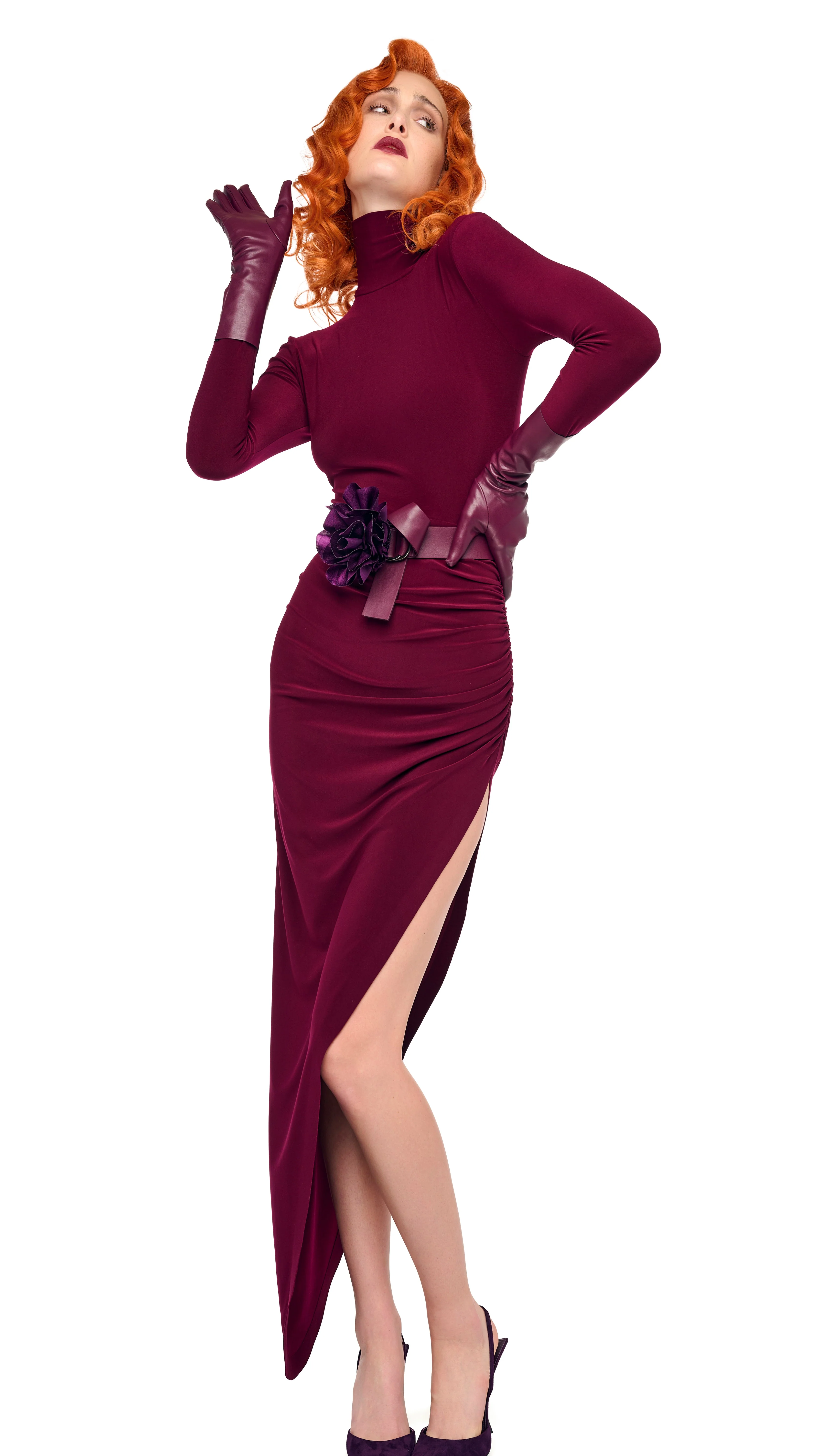LONG SLEEVE TURTLE NECK SIDE DRAPE GOWN - Image 6