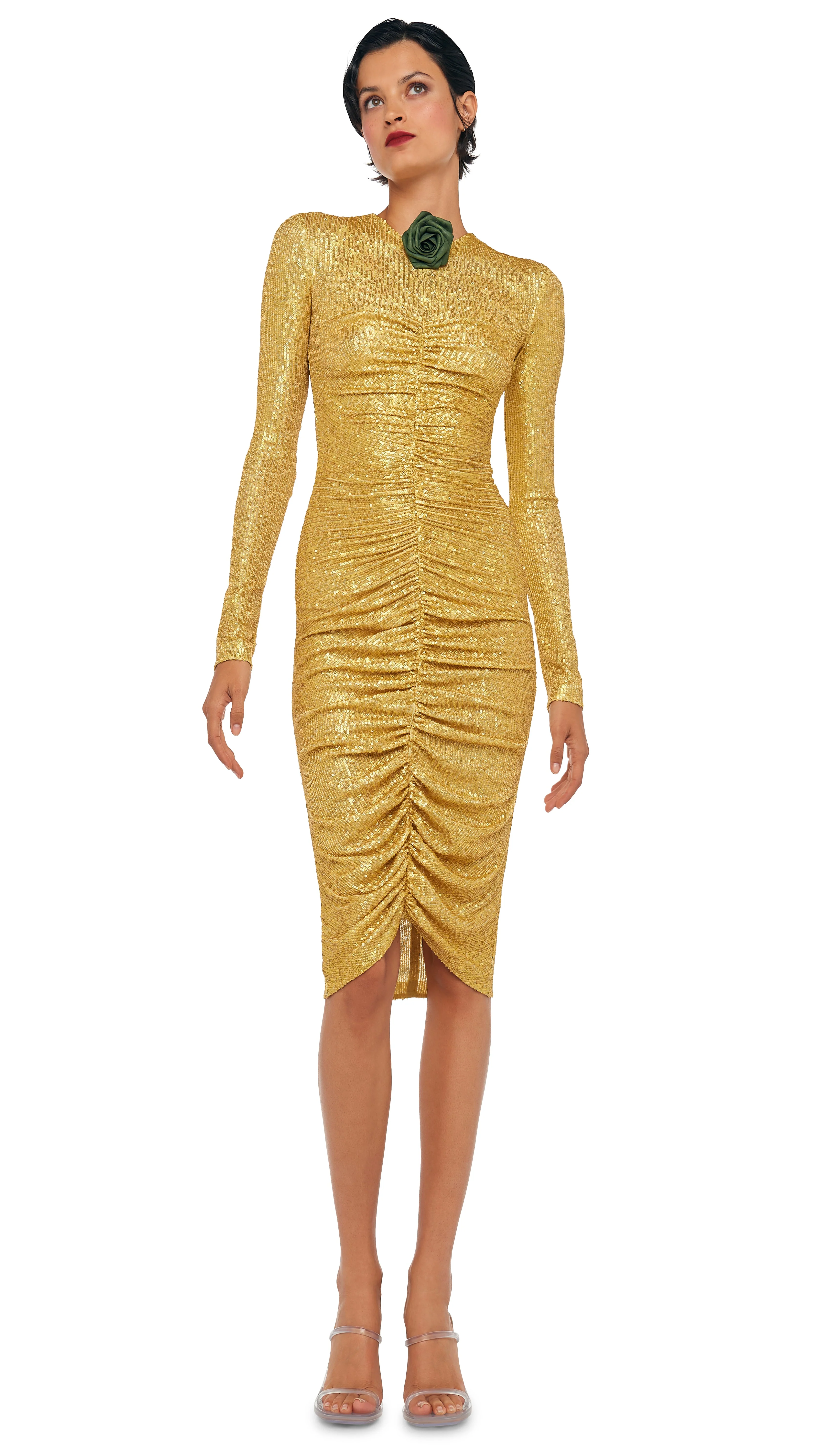 LS V NECK SHIRRED FRONT DRESS - Image 2