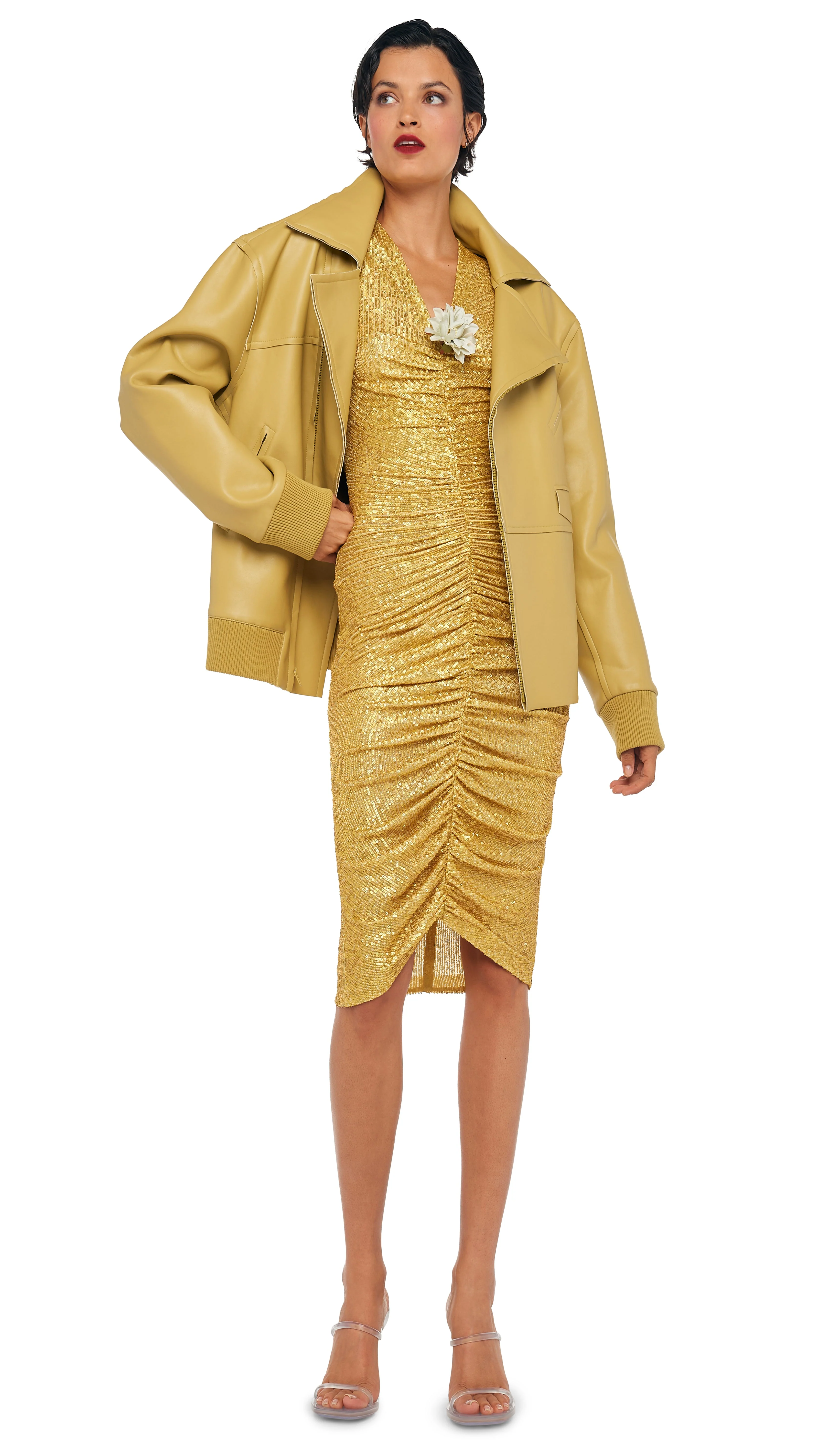 LS V NECK SHIRRED FRONT DRESS - Image 9