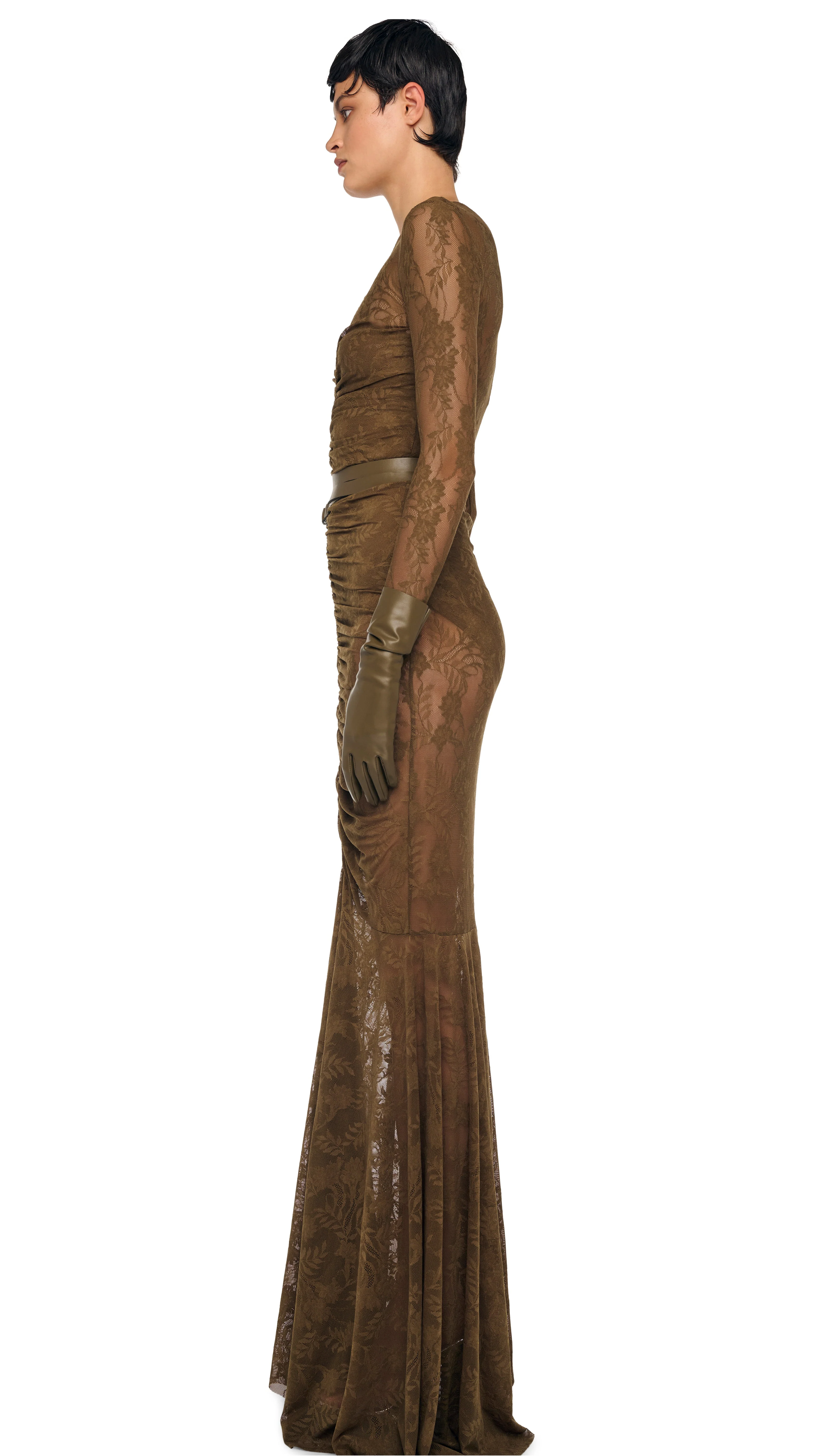 V NECK SHIRRED FRONT FISHTAIL GOWN - Image 2