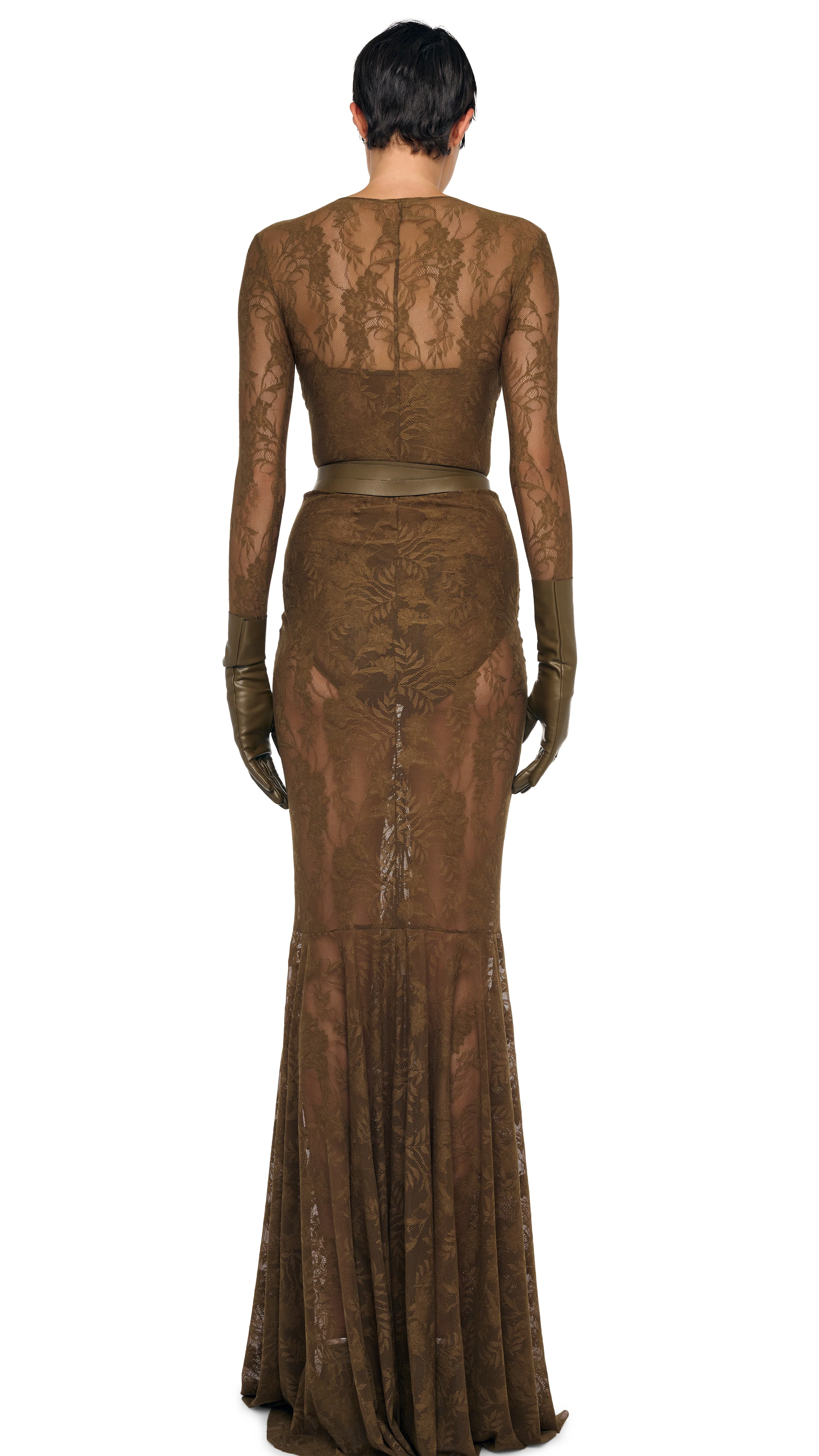 V NECK SHIRRED FRONT FISHTAIL GOWN - Image 3