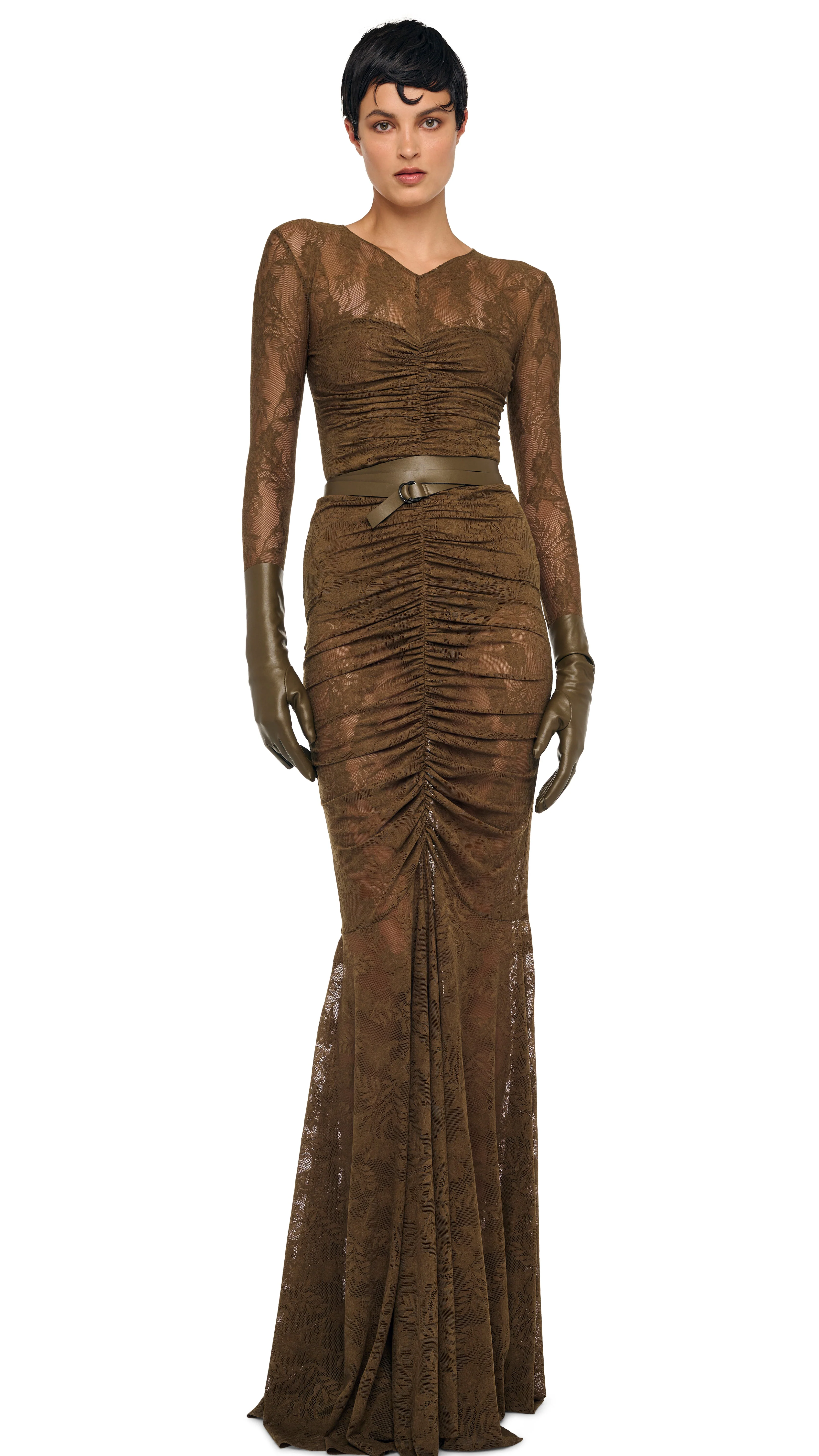 V NECK SHIRRED FRONT FISHTAIL GOWN - Image 6