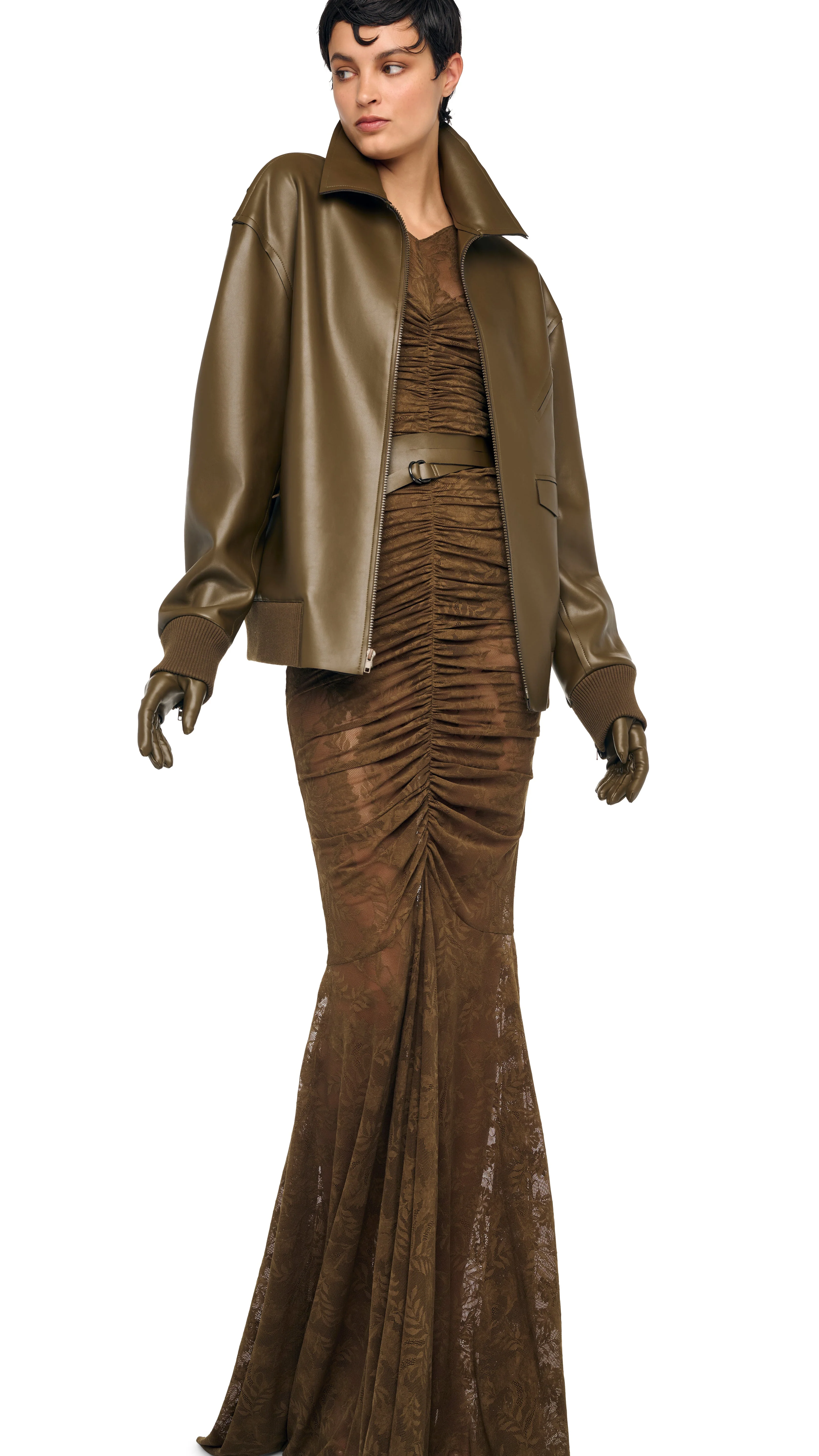 V NECK SHIRRED FRONT FISHTAIL GOWN - Image 7
