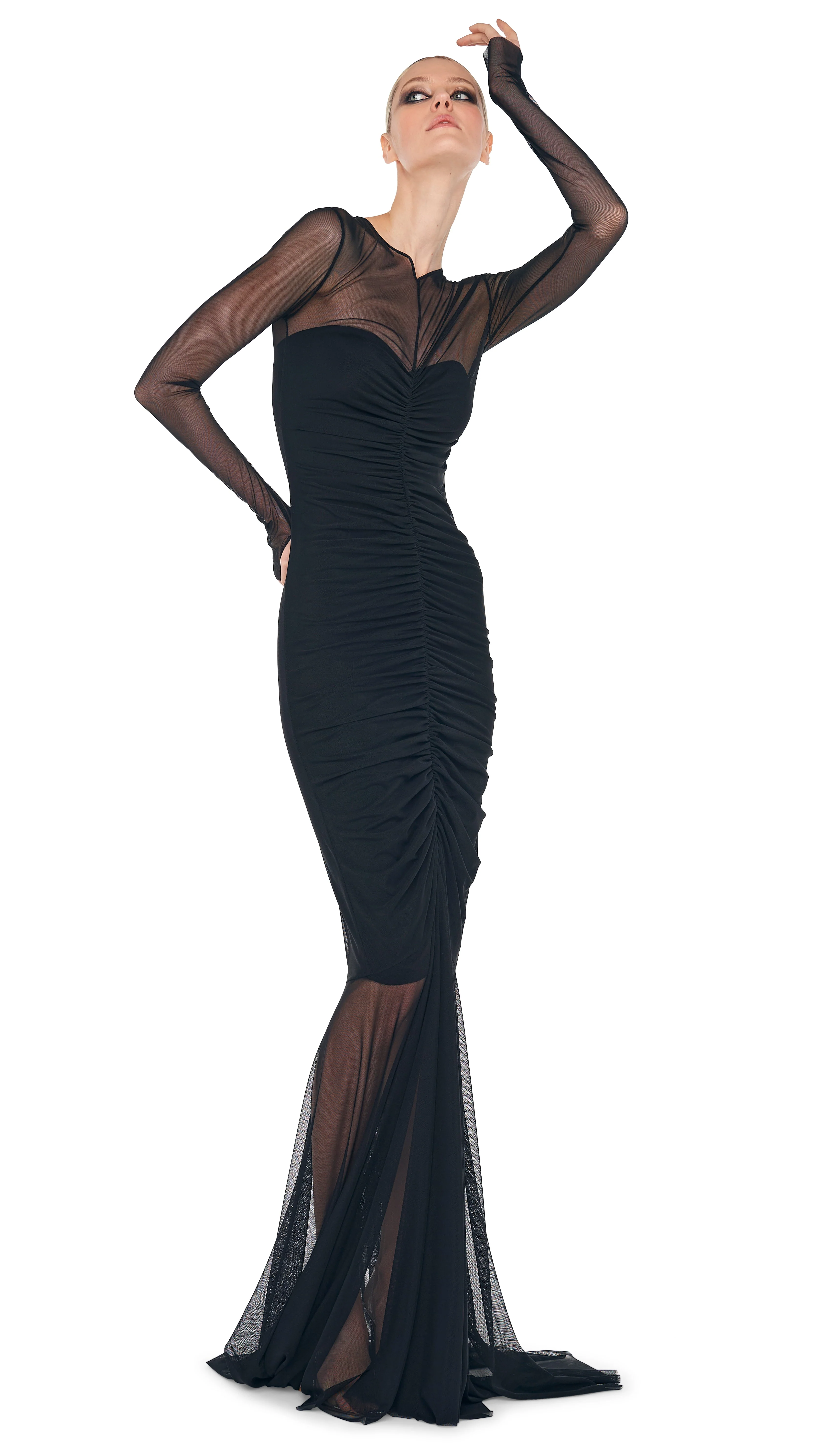 LS V NECK SHIRRED FRONT FISHTAIL GOWN - Image 7