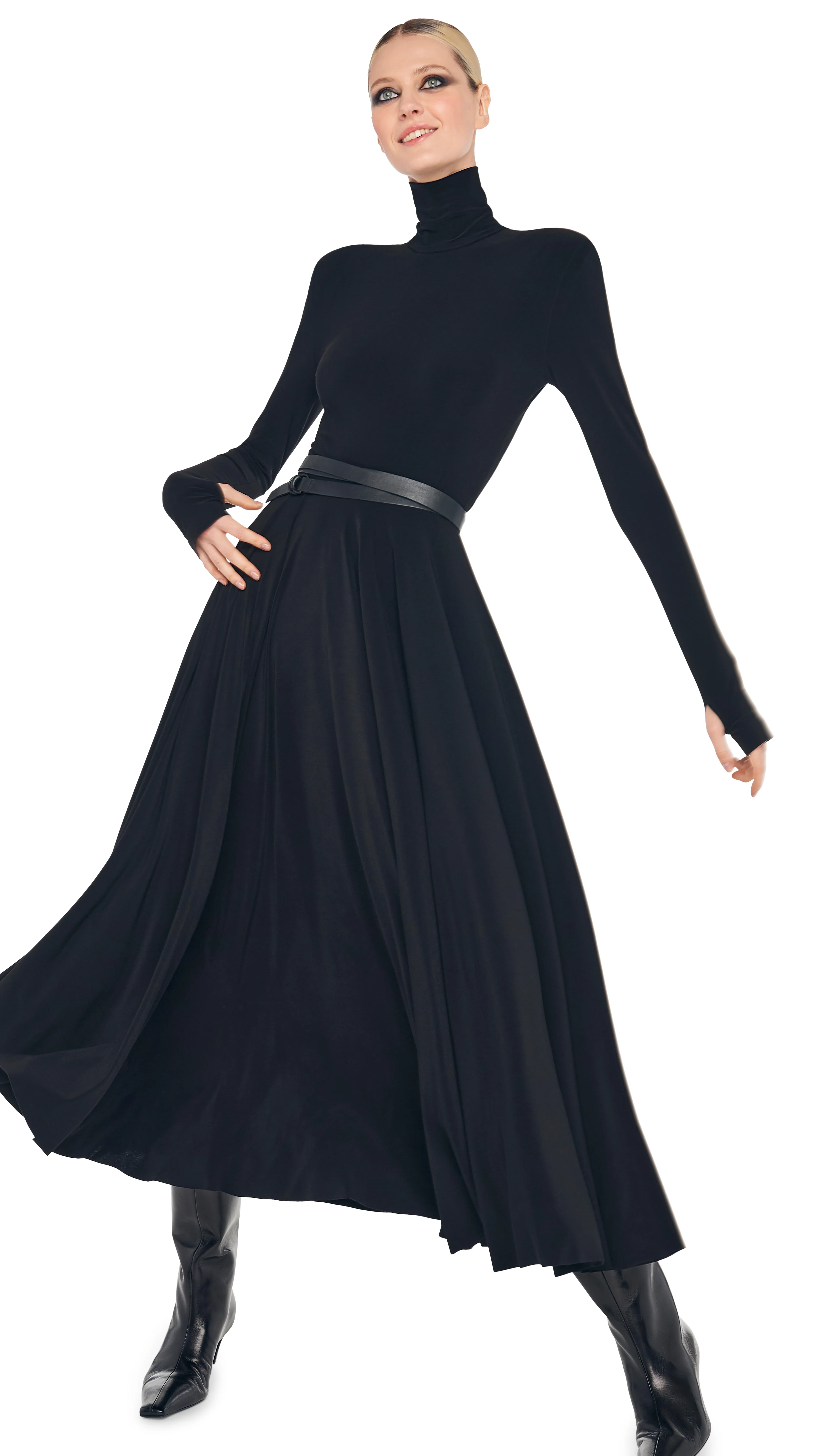 LS SHOULDER PAD TURTLE FLARED DRESS - Image 5