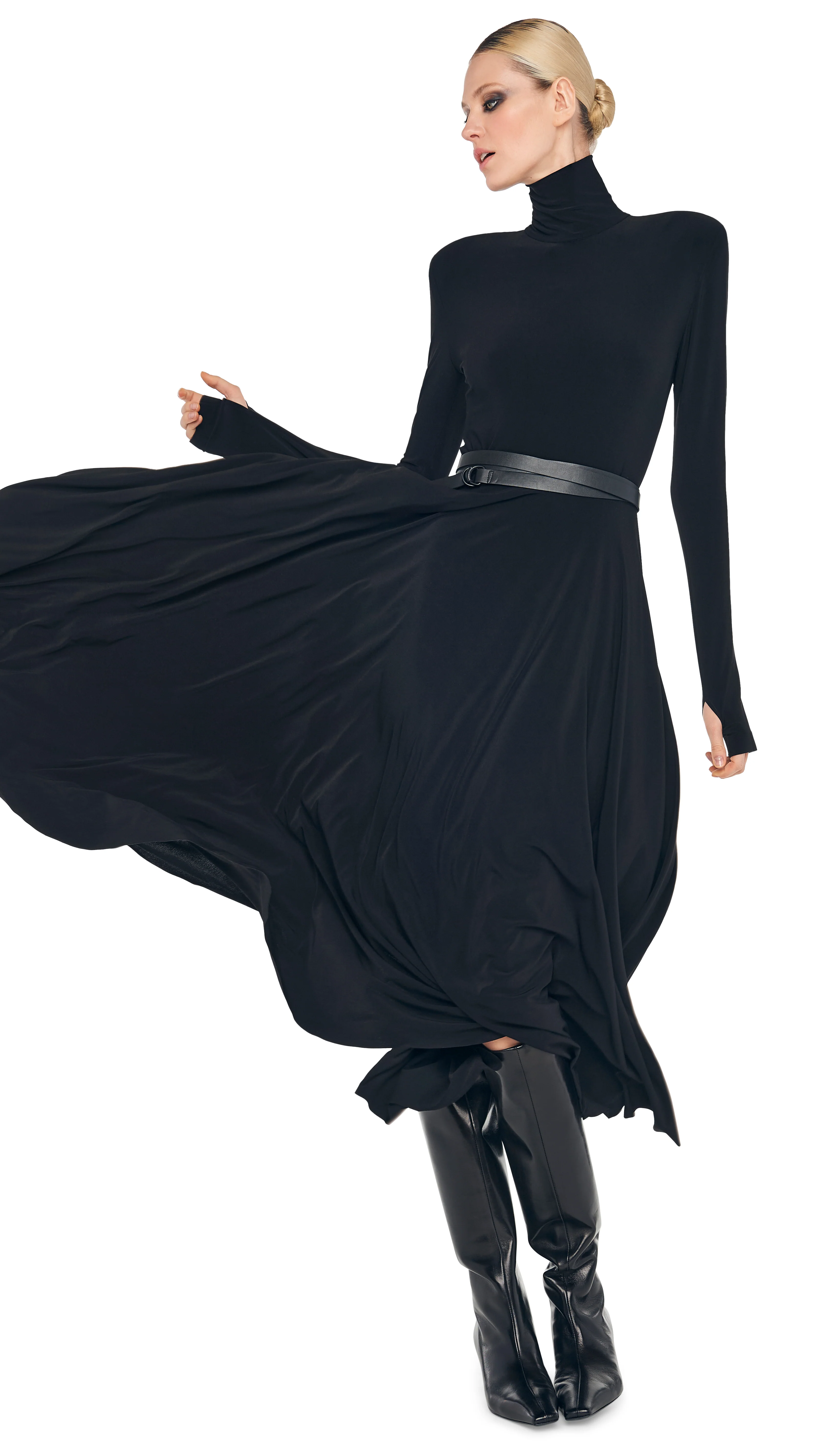 LS SHOULDER PAD TURTLE FLARED DRESS - Image 6