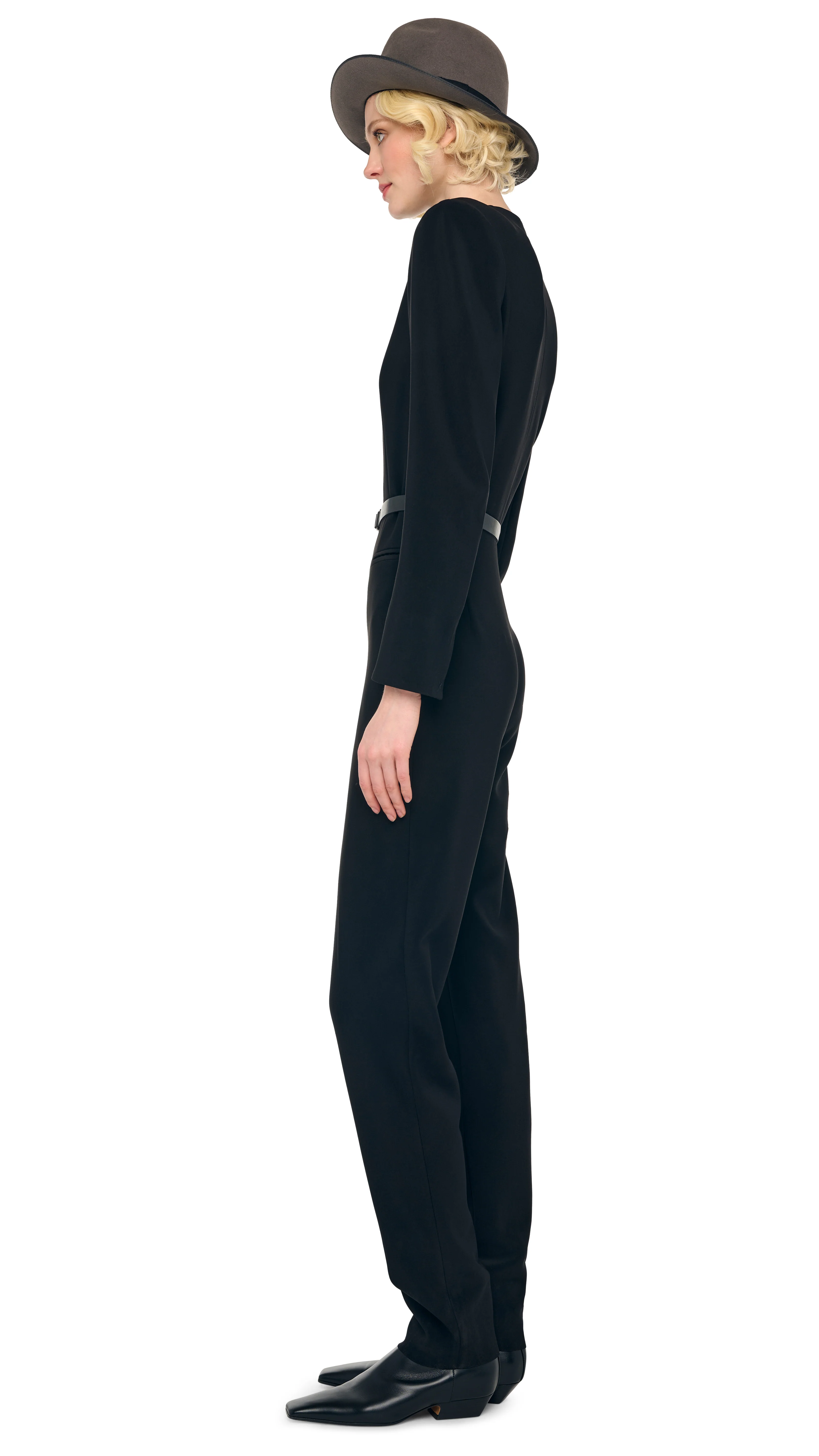 LS V NECK ZIP FRONT TAPERED JUMPSUIT - Image 2