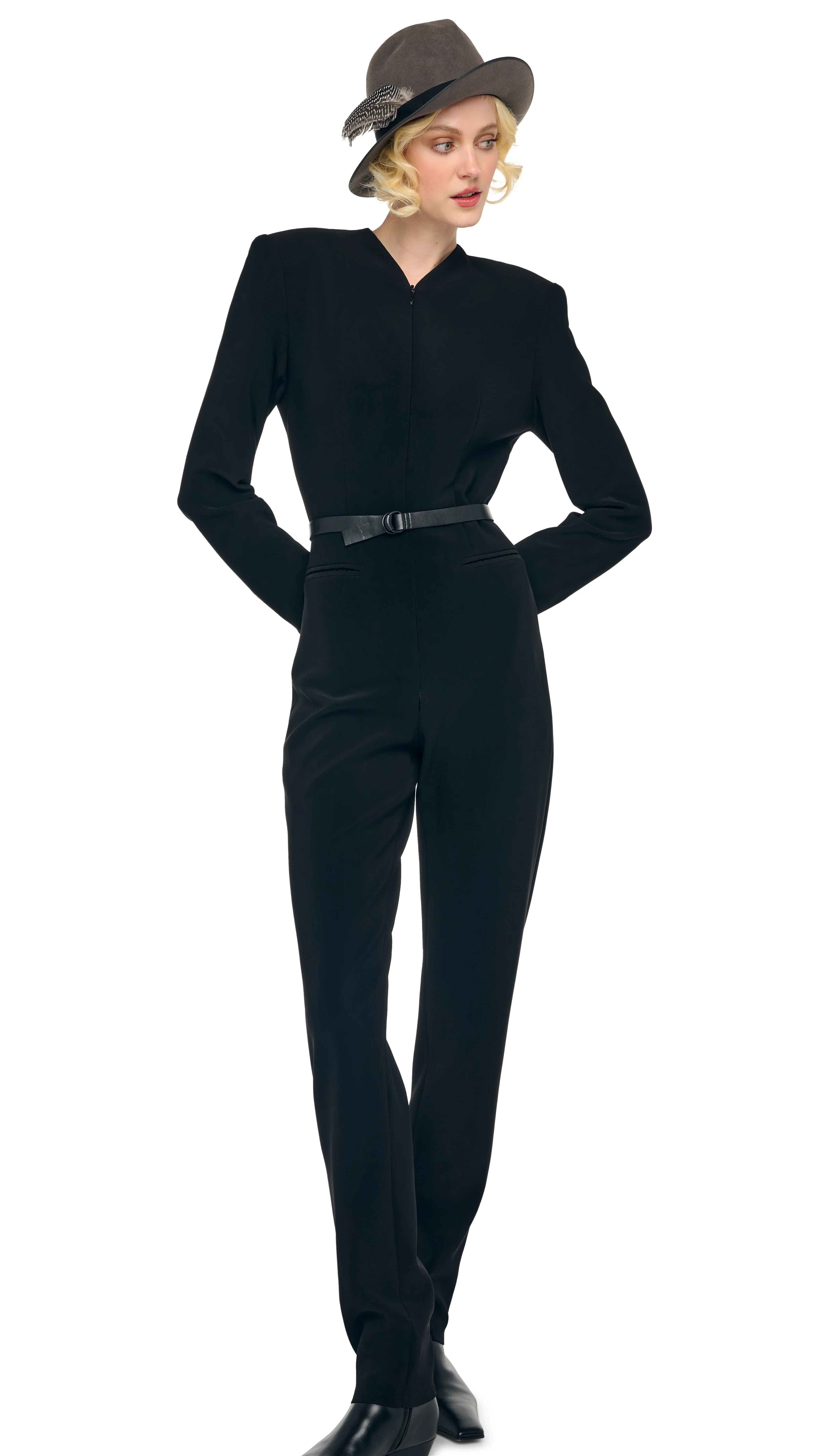 LS V NECK ZIP FRONT TAPERED JUMPSUIT - Image 4