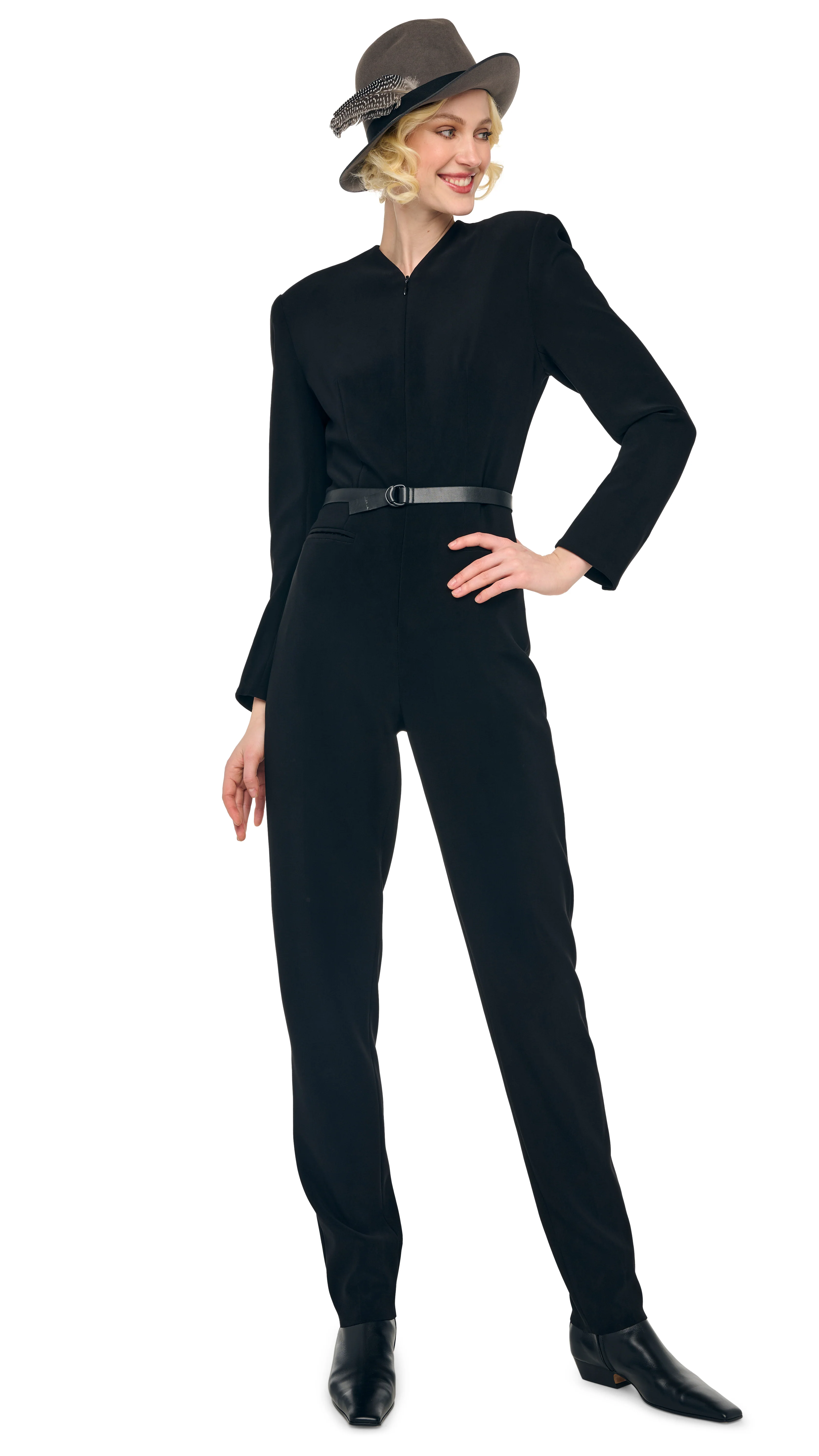 LS V NECK ZIP FRONT TAPERED JUMPSUIT - Image 5