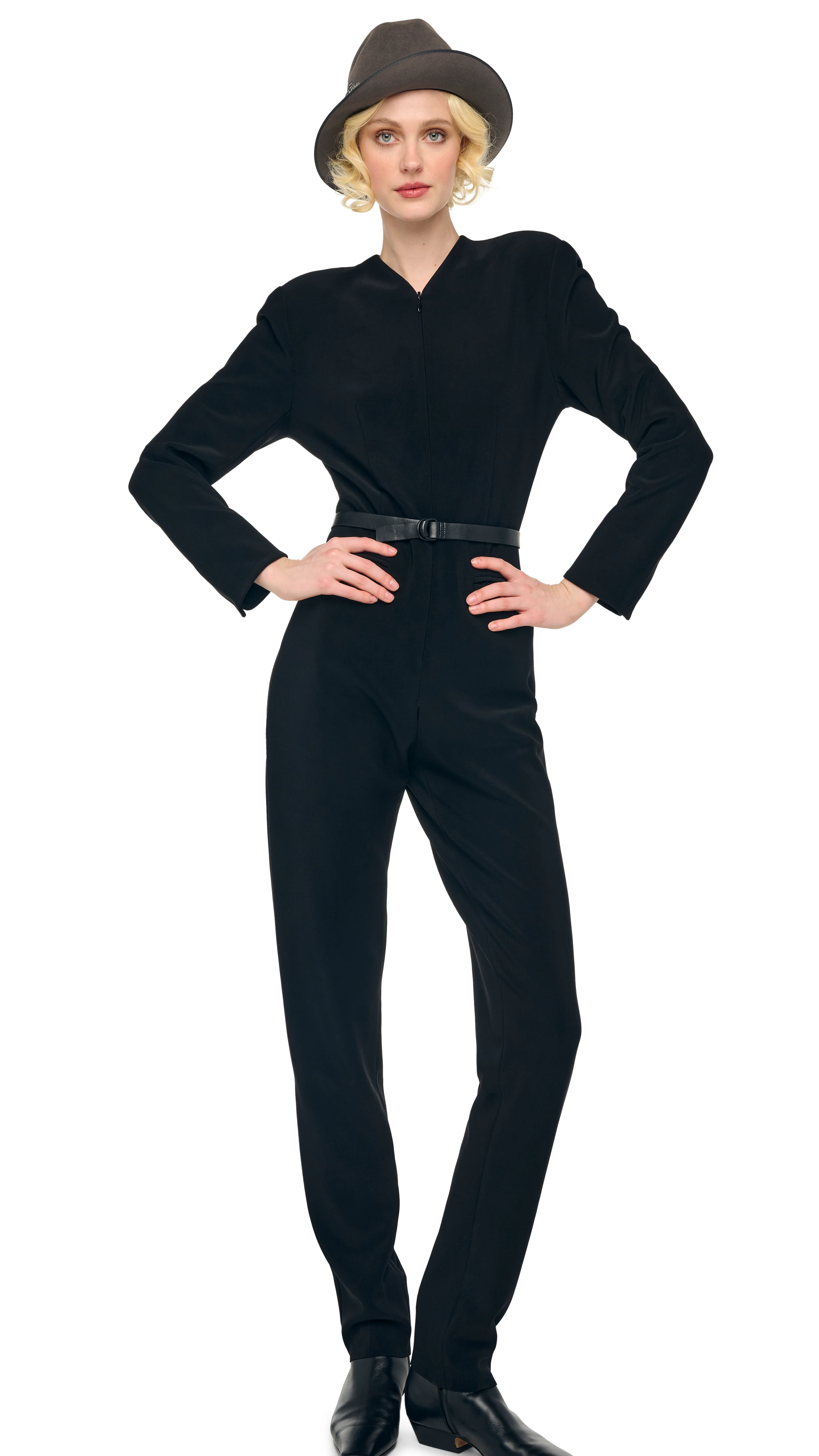 LS V NECK ZIP FRONT TAPERED JUMPSUIT - Image 6
