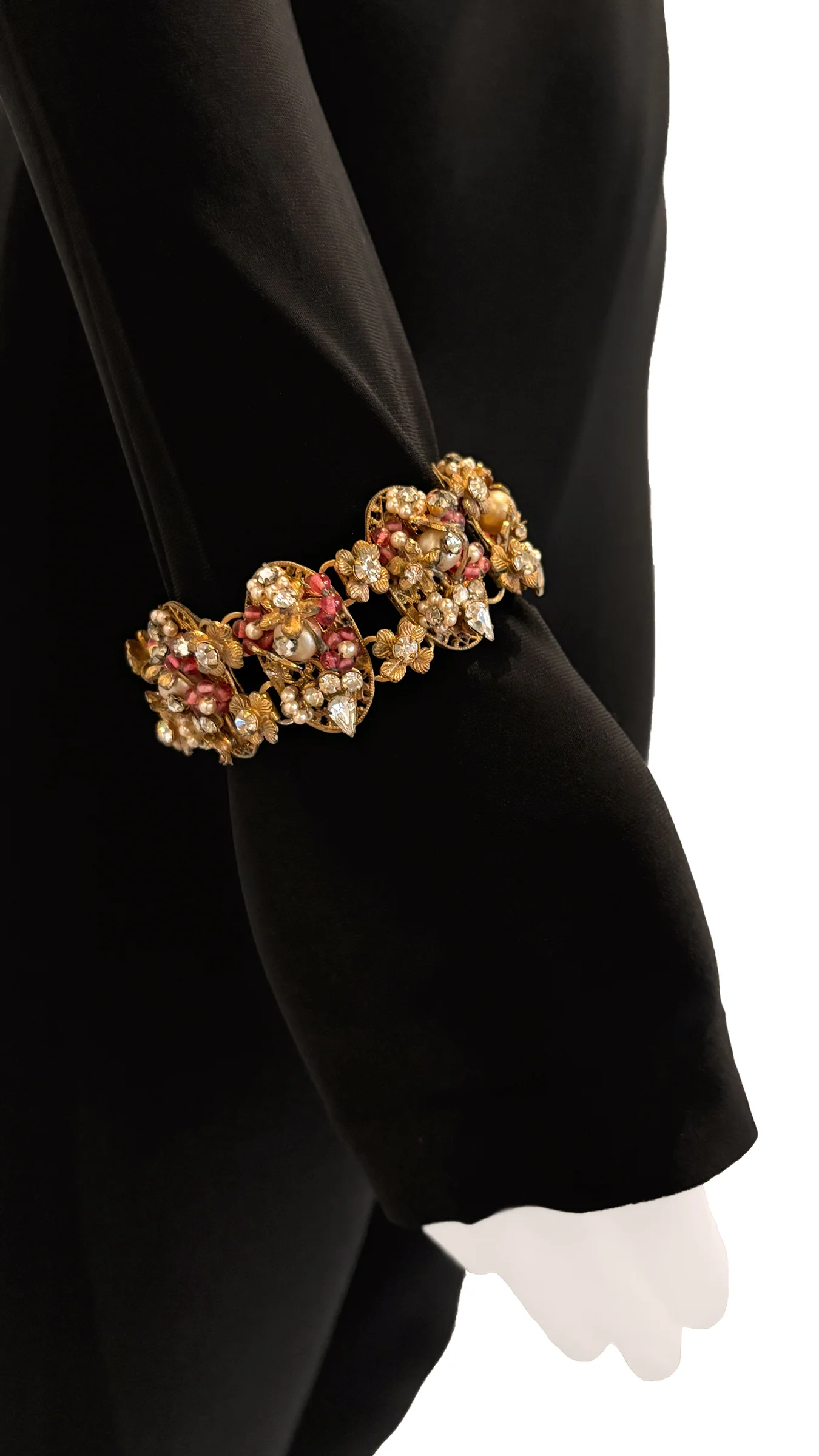 MIRIAM HASKELL BEADED BRASS/STONE NECKLACE AND BRACELET SET - Image 3