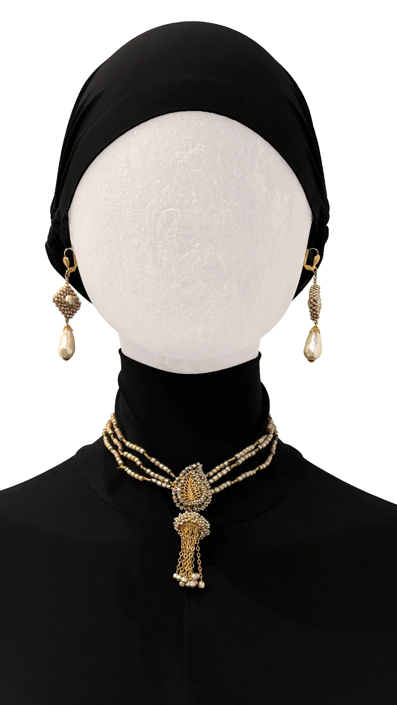 MIRIAM HASKELL BEADED EARRINGS AND DROP NECKLACE SET - Image 2