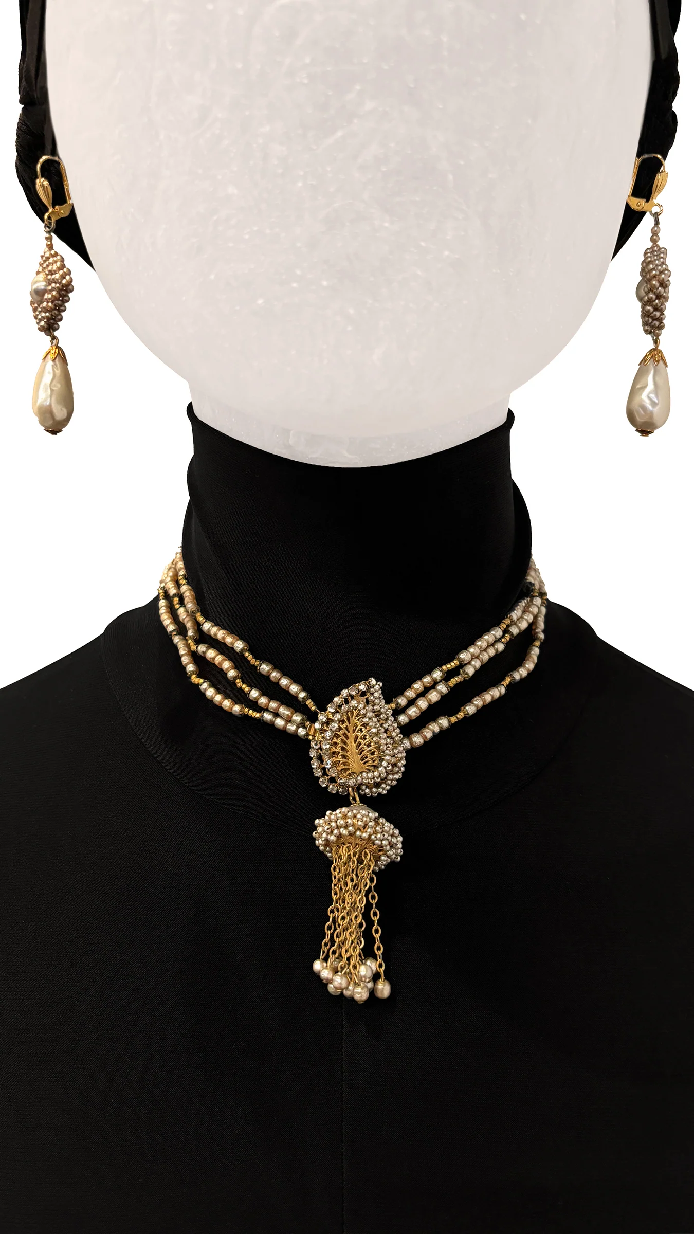 MIRIAM HASKELL BEADED EARRINGS AND DROP NECKLACE SET - Image 4