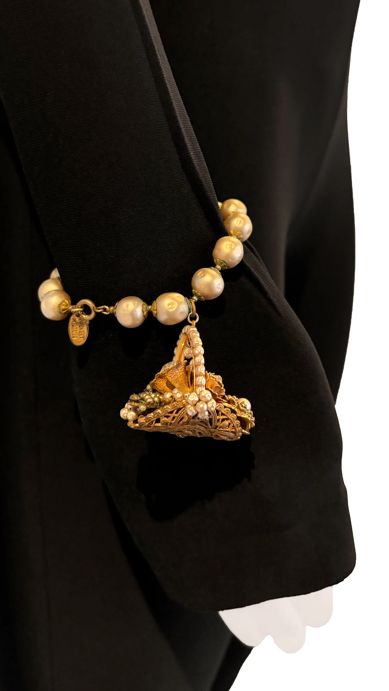 MIRIAM HASKELL BRASS/PEARL/STONE EARRING AND BRACELET SET - Image 3