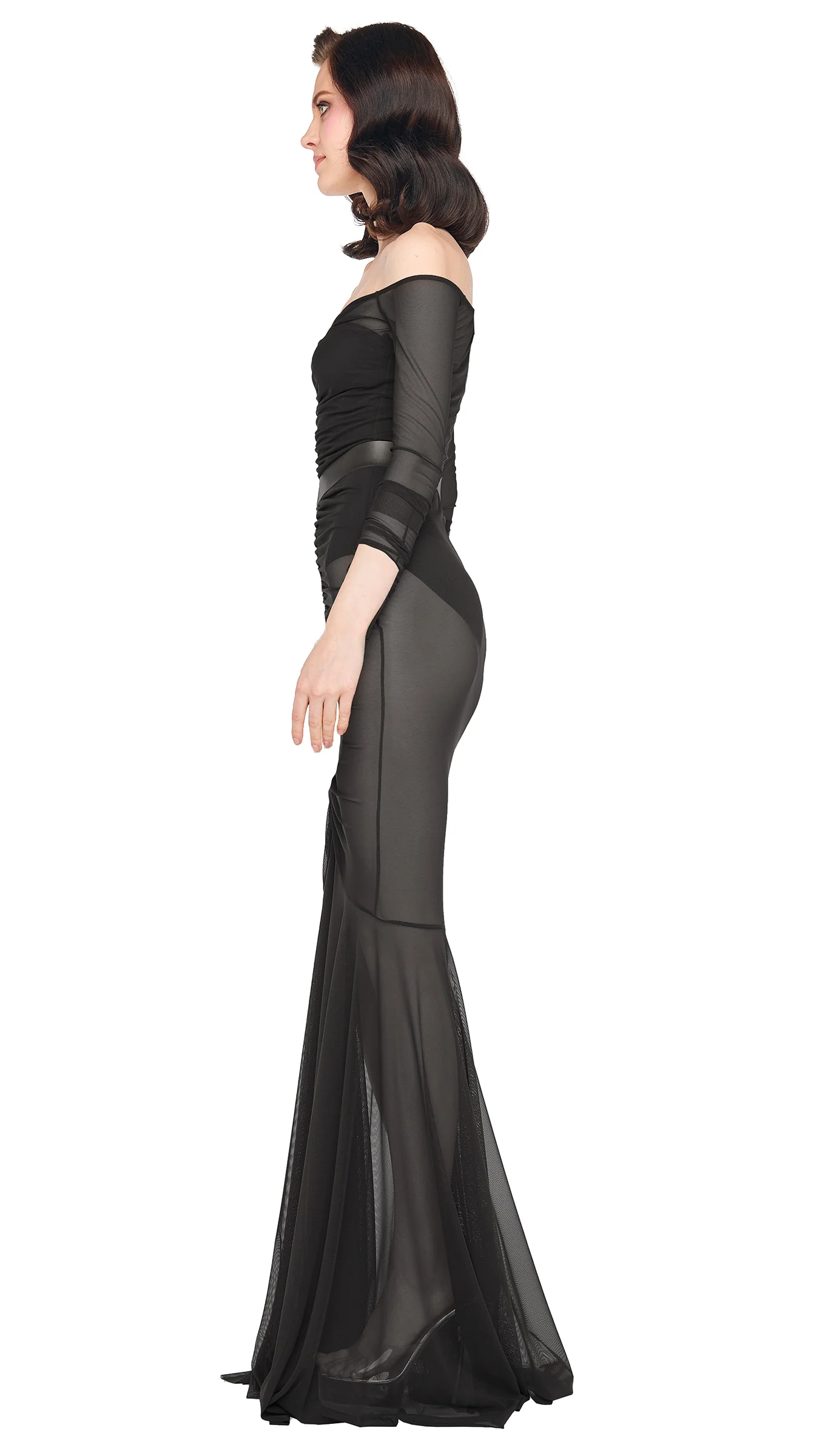 OFF SHOULDER SHIRRED FISHTAIL GOWN - Image 2