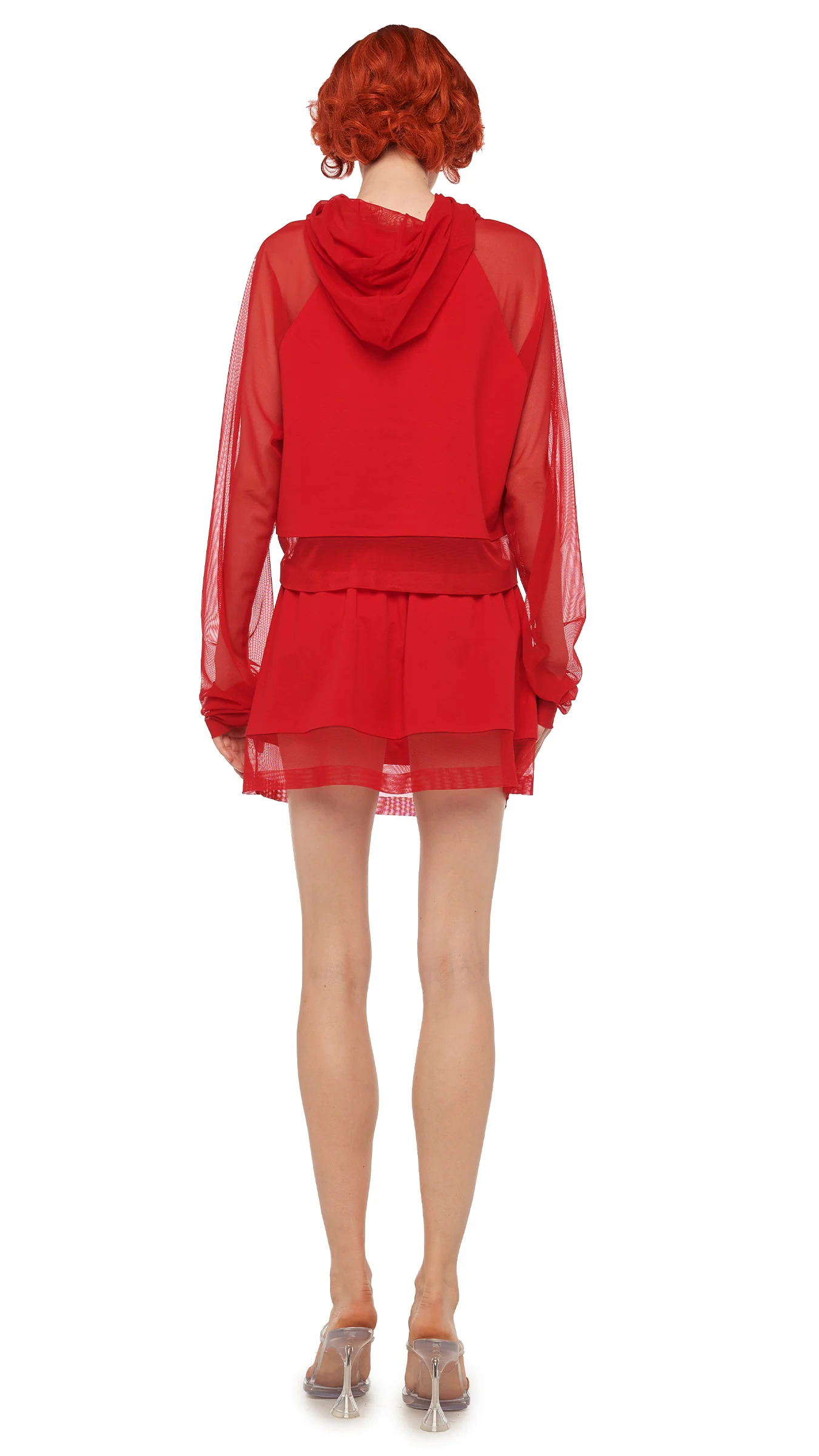 OVERSIZED RAGLAN SLEEVE HOODED CROPPED TOP W/ MESH - Image 3
