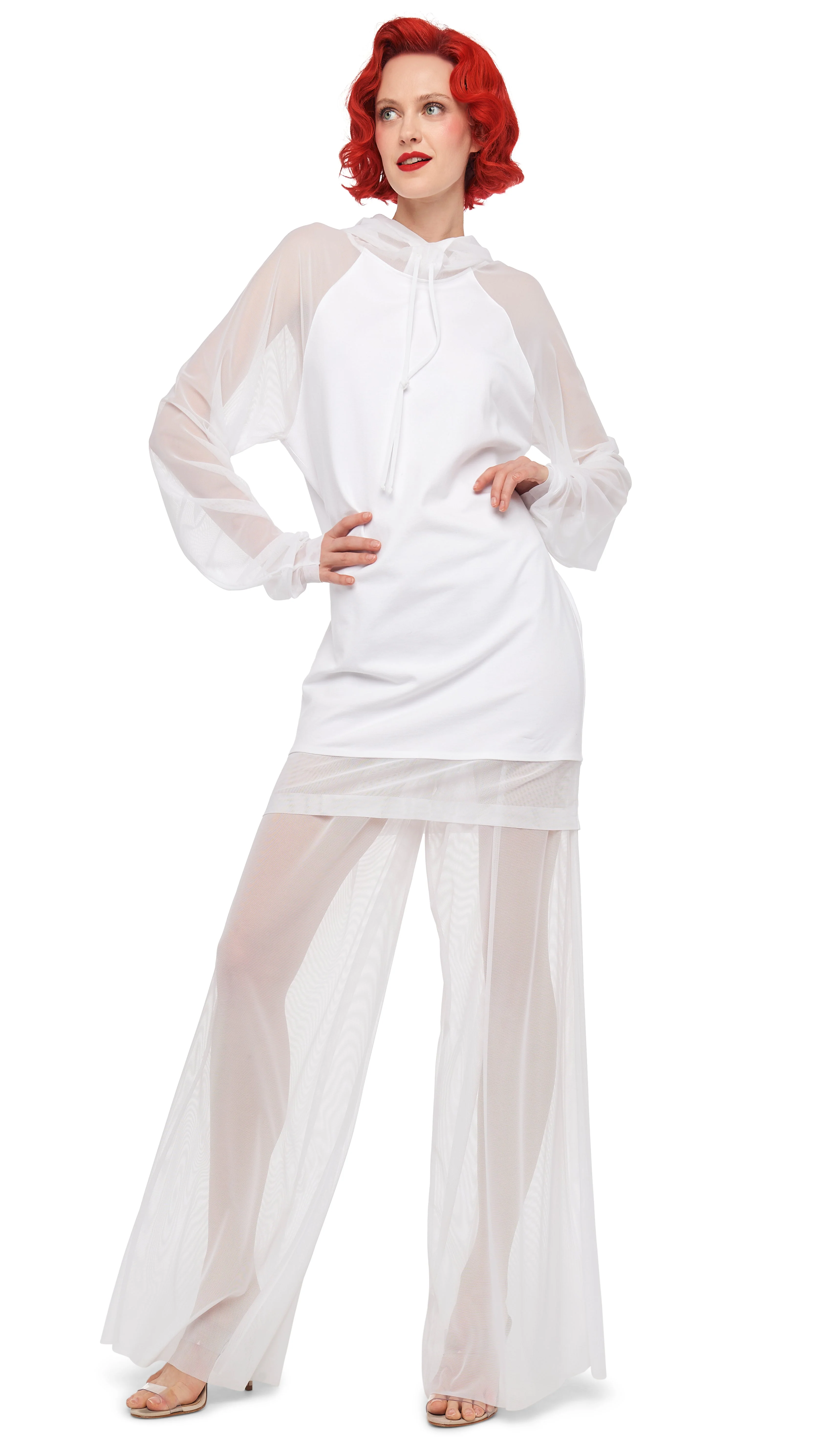 OVERSIZED RAGLAN SLEEVE HOODED MINI DRESS W/ MESH - Image 10