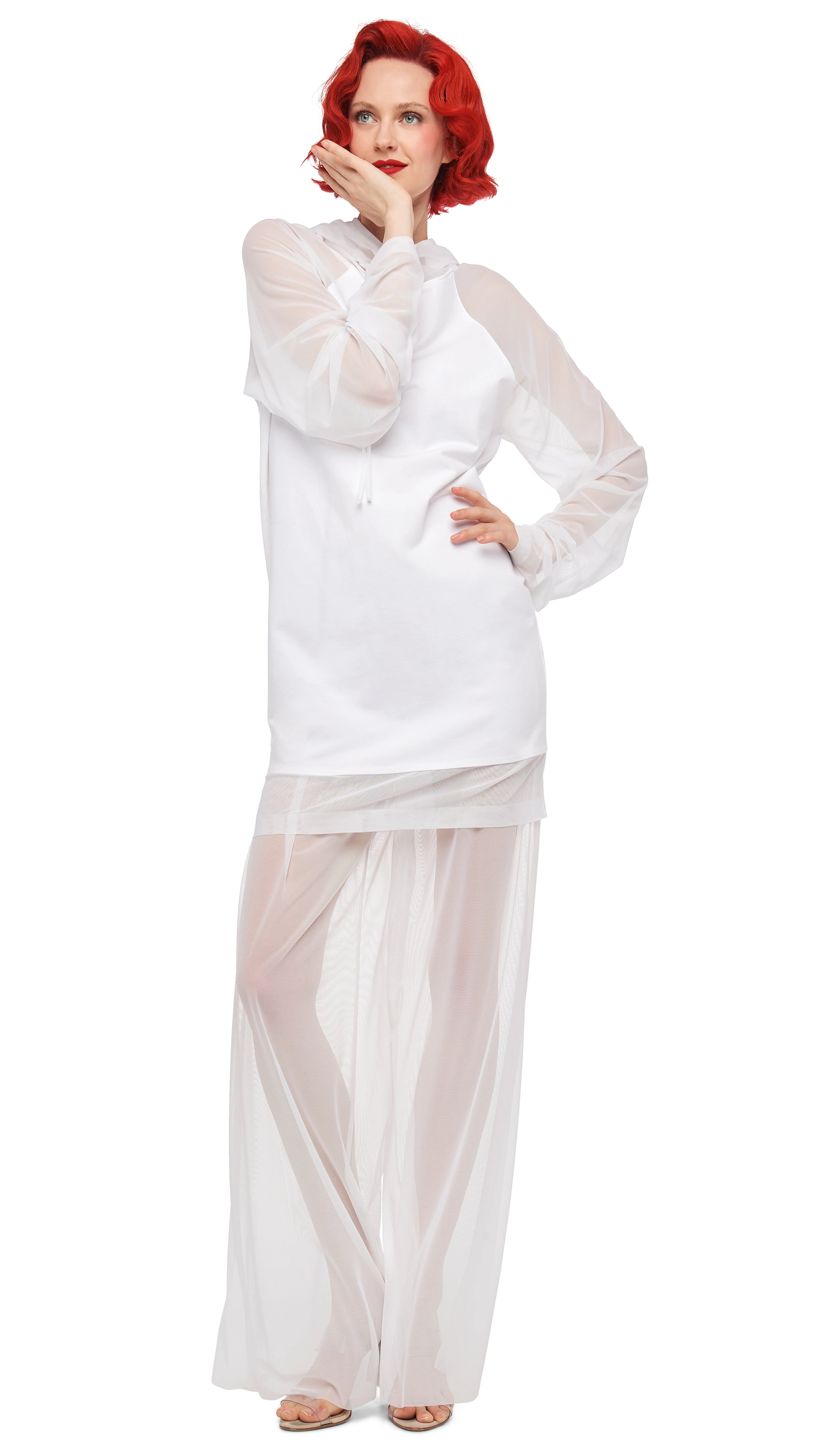 OVERSIZED RAGLAN SLEEVE HOODED MINI DRESS W/ MESH - Image 11