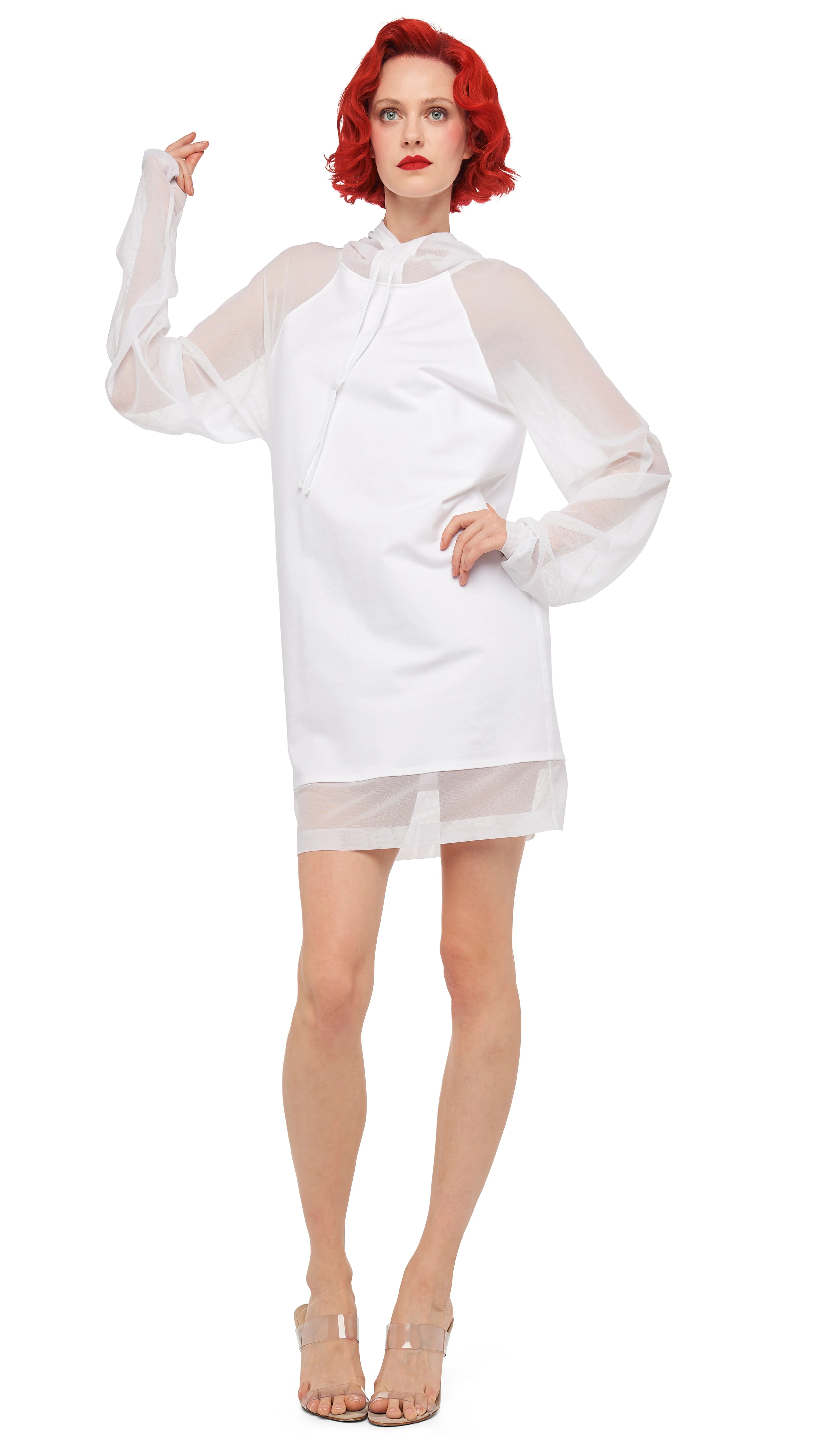 OVERSIZED RAGLAN SLEEVE HOODED MINI DRESS W/ MESH - Image 5